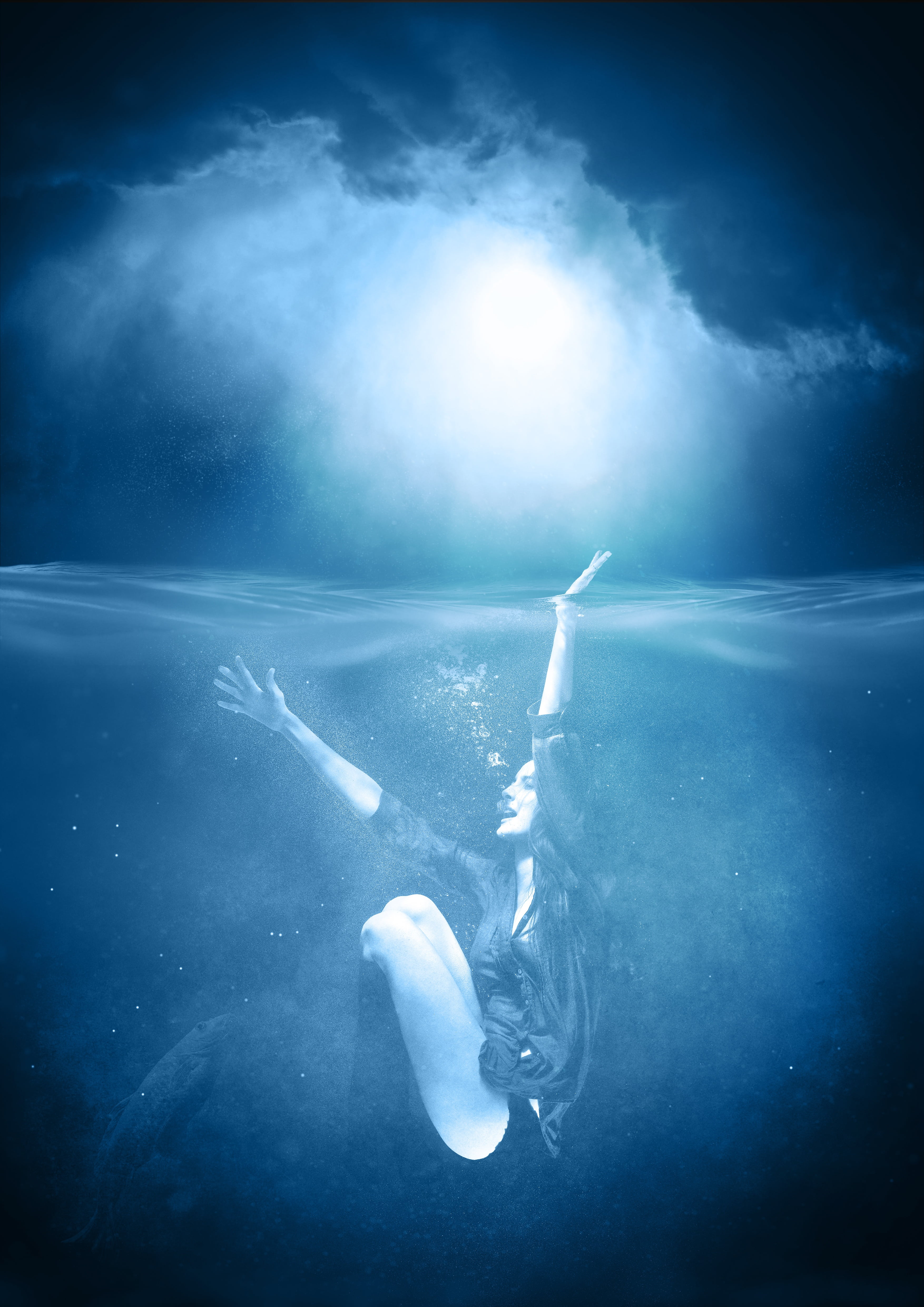 white, water, female, moon, sport, sea life, woman, drowning, swim, sea, fantasy, illustration, digital art, young woman, 4K, ice, lichtschein, moonlight, Phone HD Wallpaper