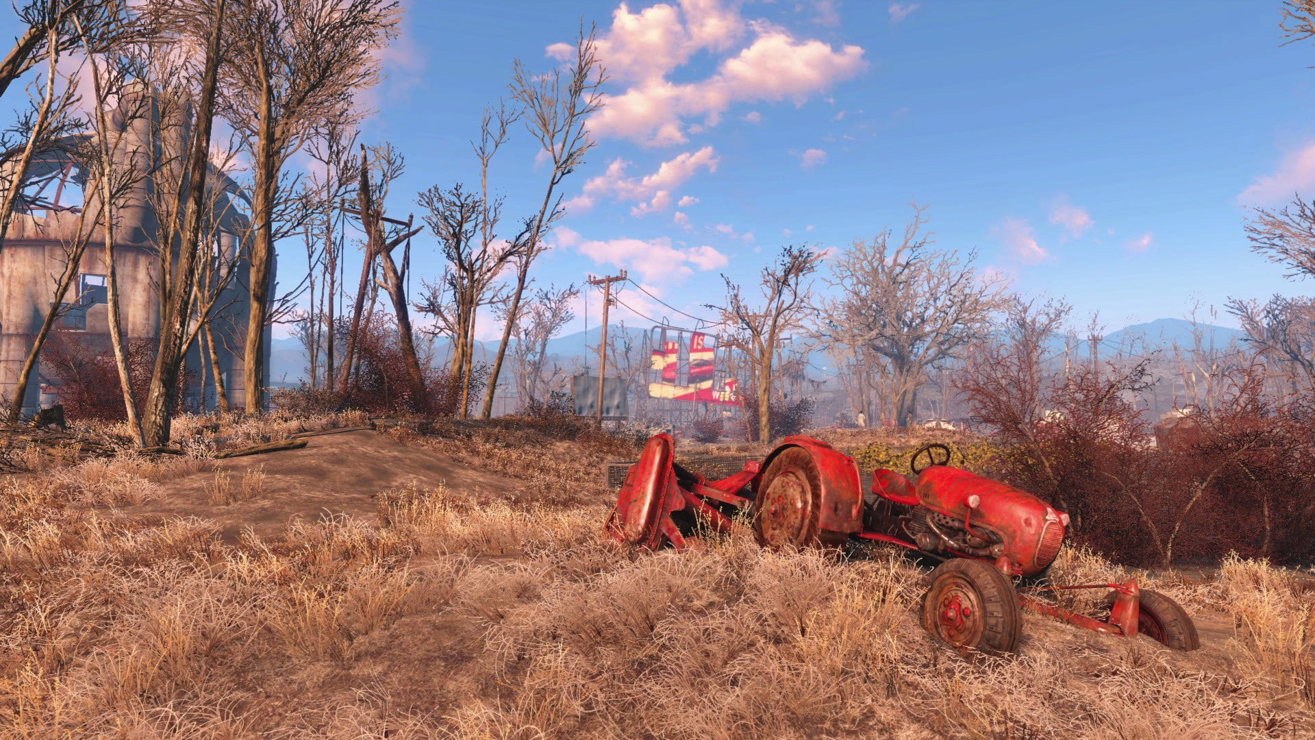 tree, Fallout 4, agricultural machinery, plant, metal, field, cloud - sky, day, tractor, video games, abandoned, deterioration, illustration, outdoors, HD Wallpaper
