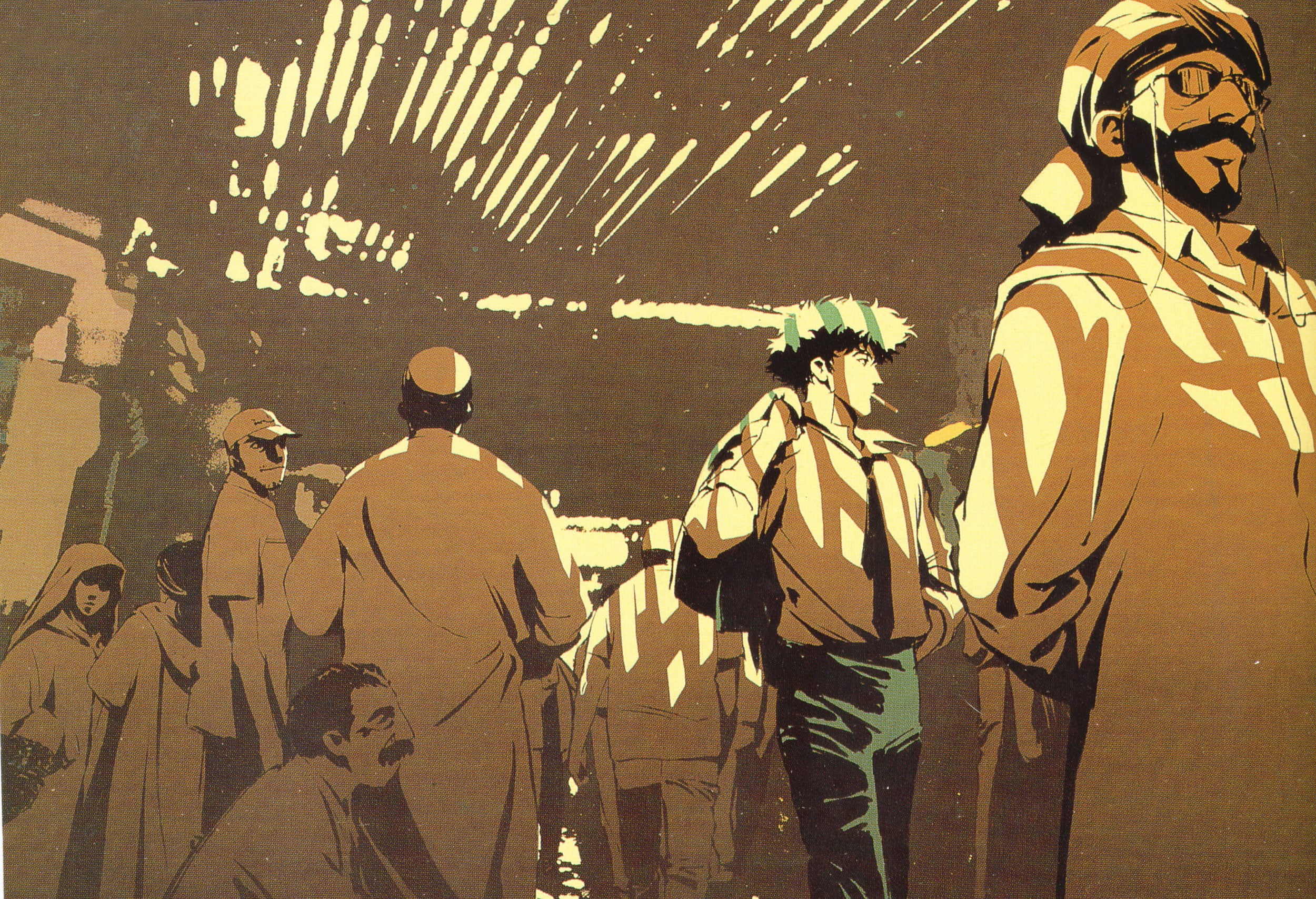 Spike Spiegel, architecture, human representation, art and craft, male likeness, sunlight, real people, shadow, Cowboy Bebop, rear view, day, female likeness, HD Wallpaper