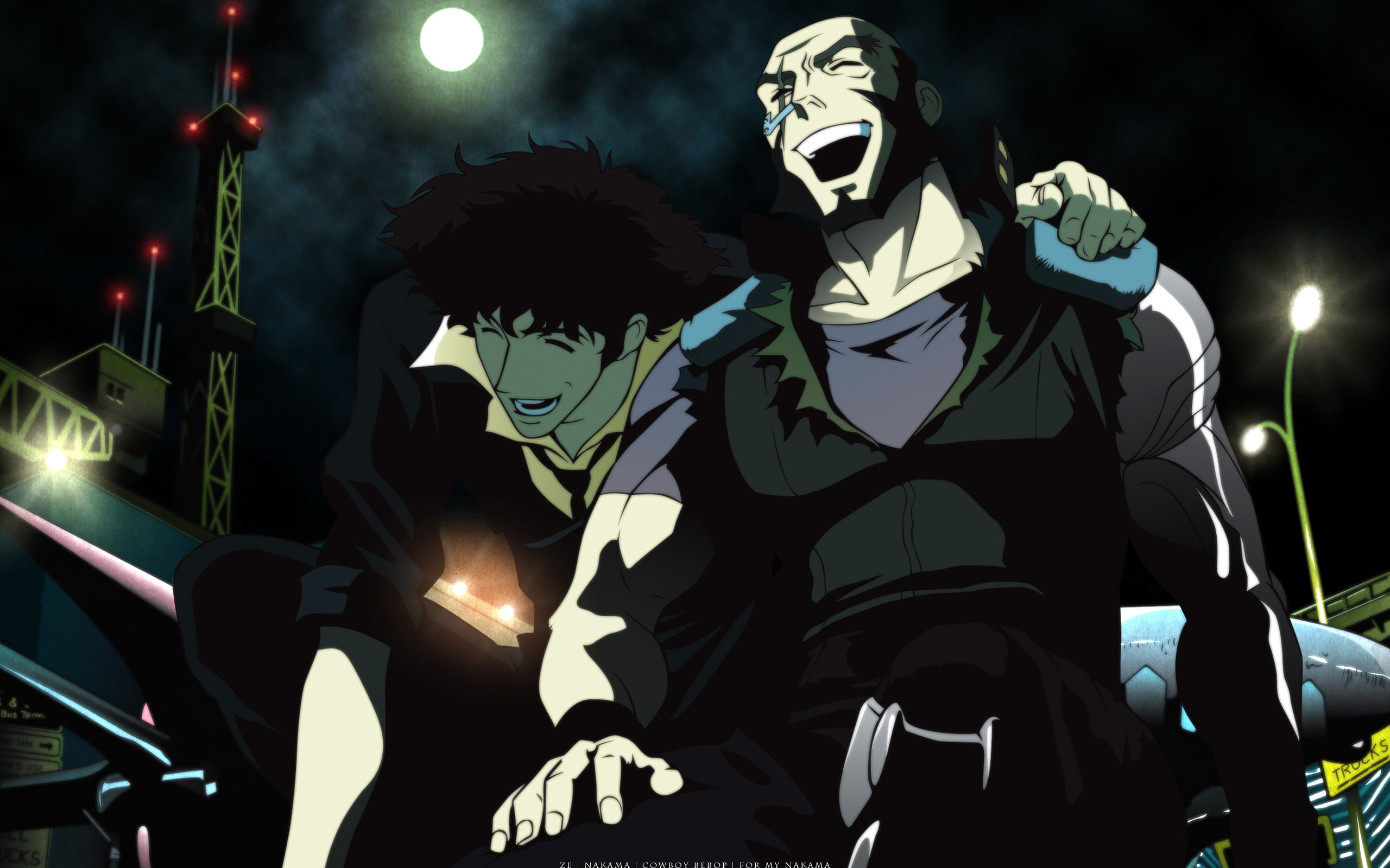 arts culture and entertainment, city, Jet Black, two people, young men, emotion, togetherness, 2K, bonding, front view, Cowboy Bebop, three quarter length, HD Wallpaper