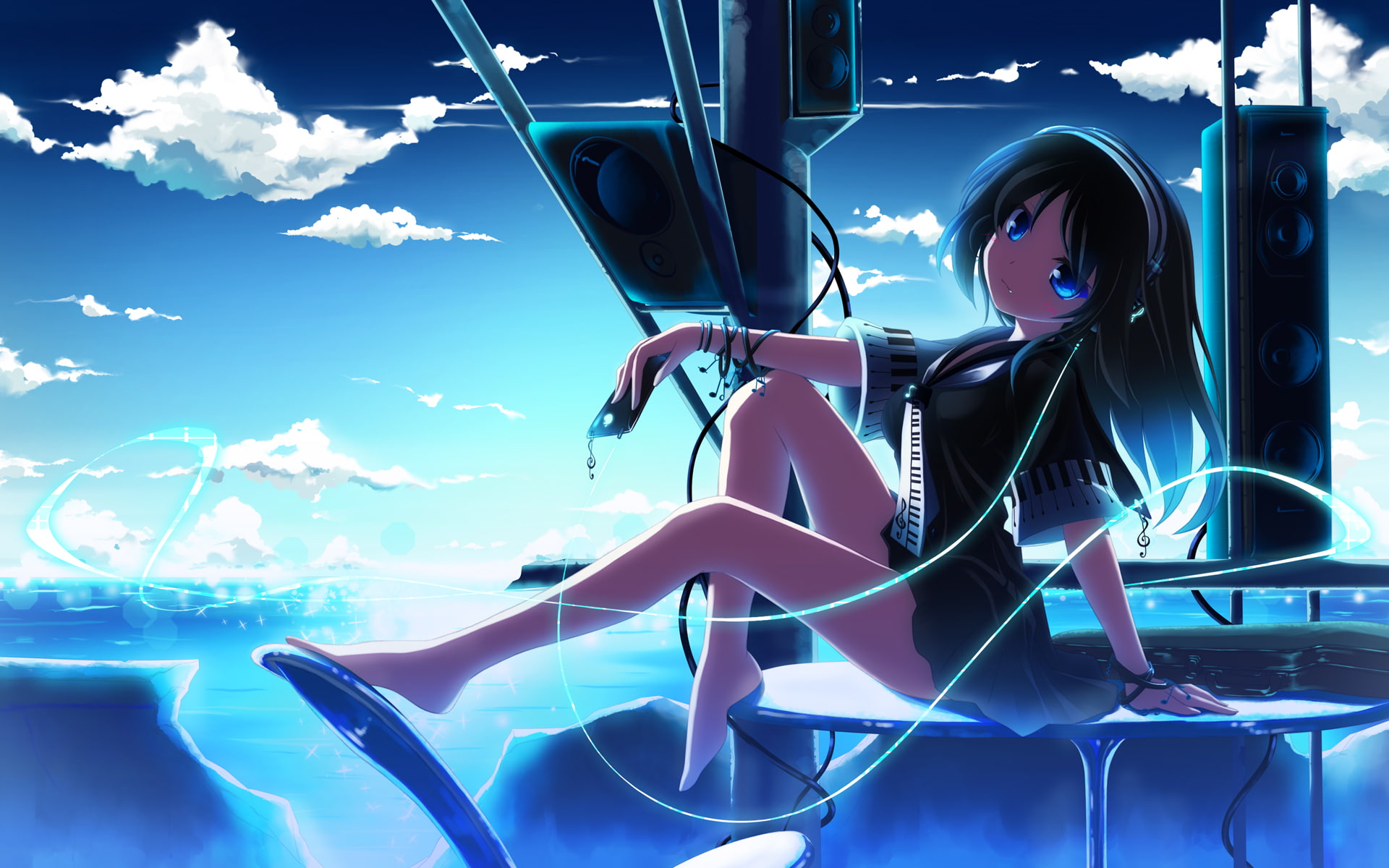 headphones, anime, hd, cartoon/comic, 1080P, HD Wallpaper