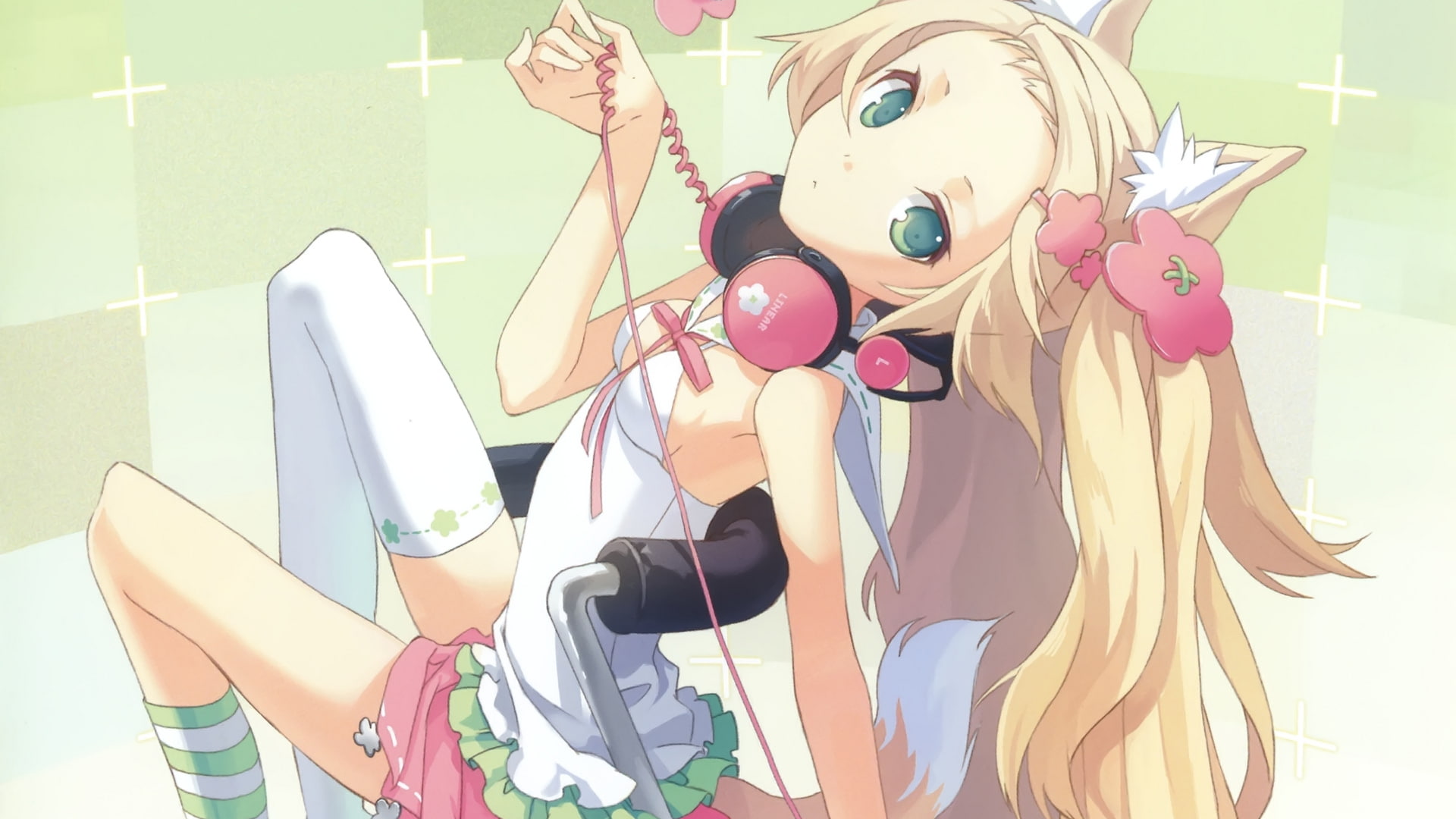 hair, blond, headphones, hd, character, cartoon/comic, 1080P, illustration, anime, HD Wallpaper
