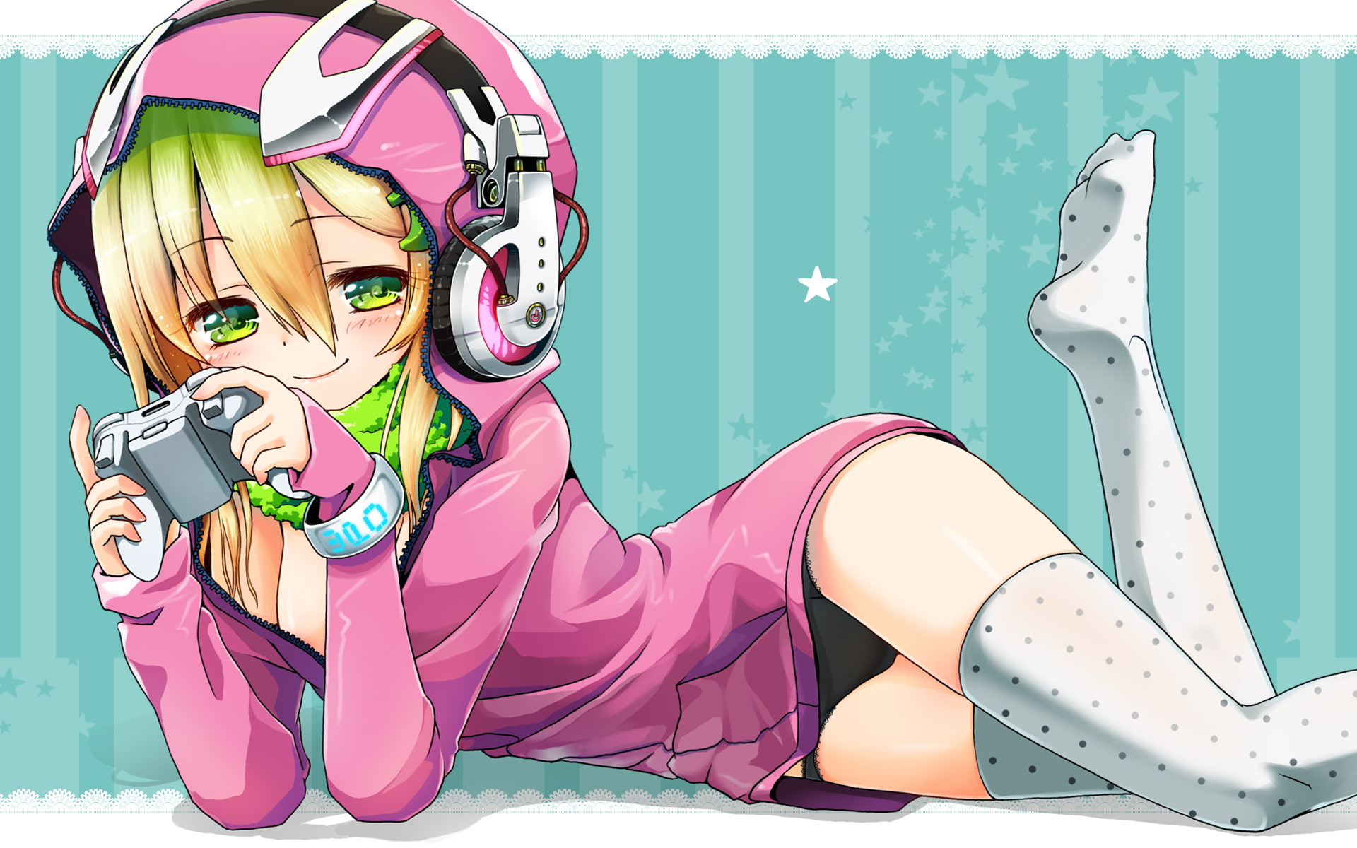 hoodie, controller, headphones, hd, cartoon/comic, anime, 1080P, HD Wallpaper