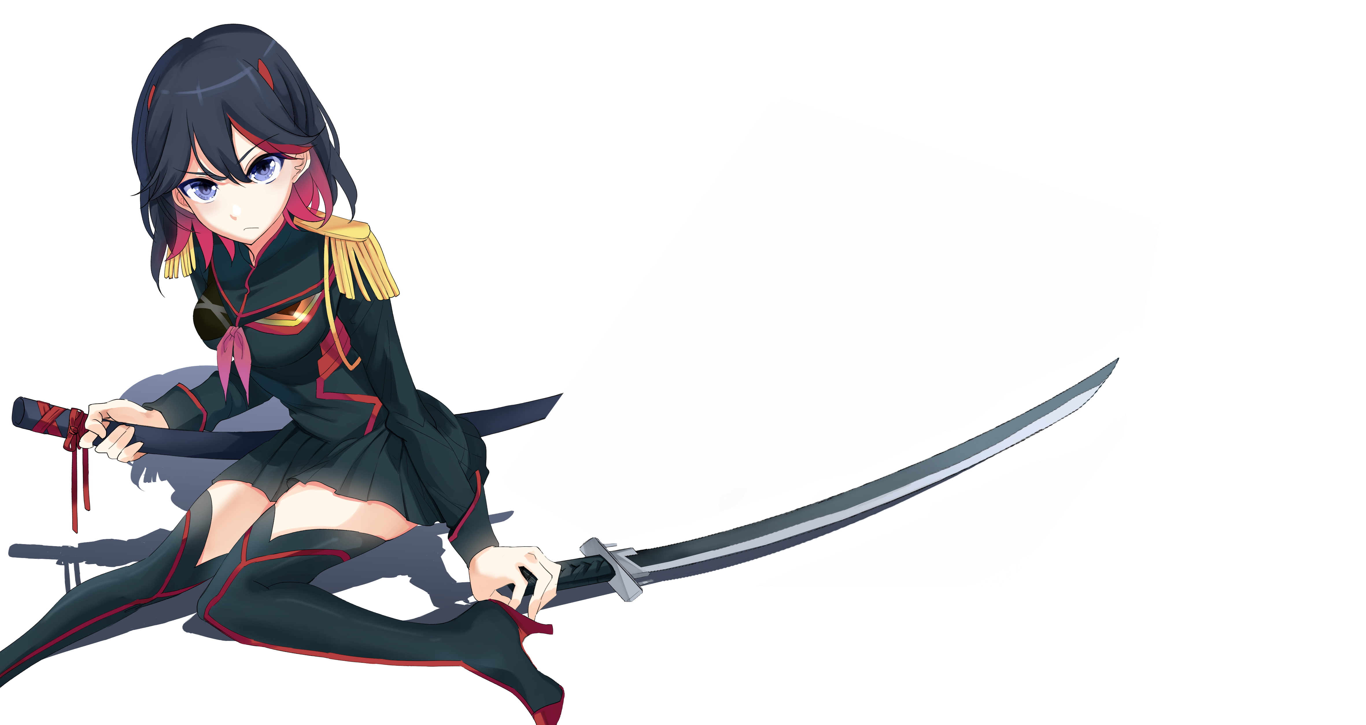 art and craft, human representation, Matoi Ryuuko, creativity, fear, arts culture and entertainment, dark hair, representation, sword, black dress, sculpture, HD Wallpaper