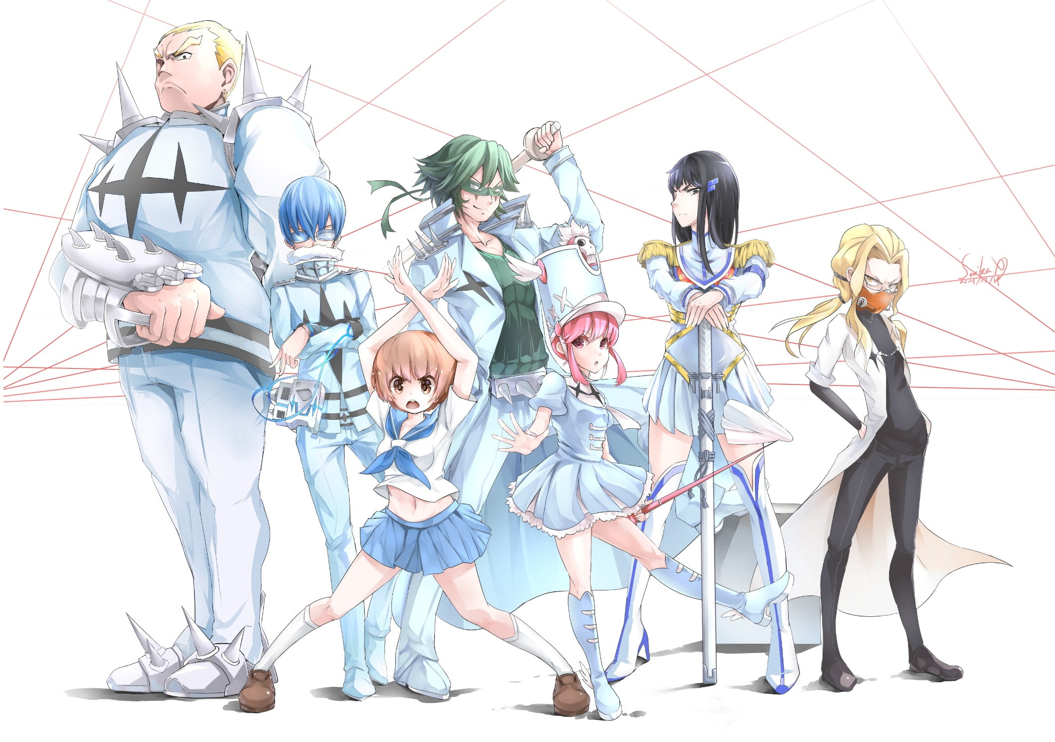 human representation, digital composite, indoors, connection, women, Harime Nui, men, people, standing, Kiryuin Satsuki, cut out, group, studio shot, medium group of people, HD Wallpaper