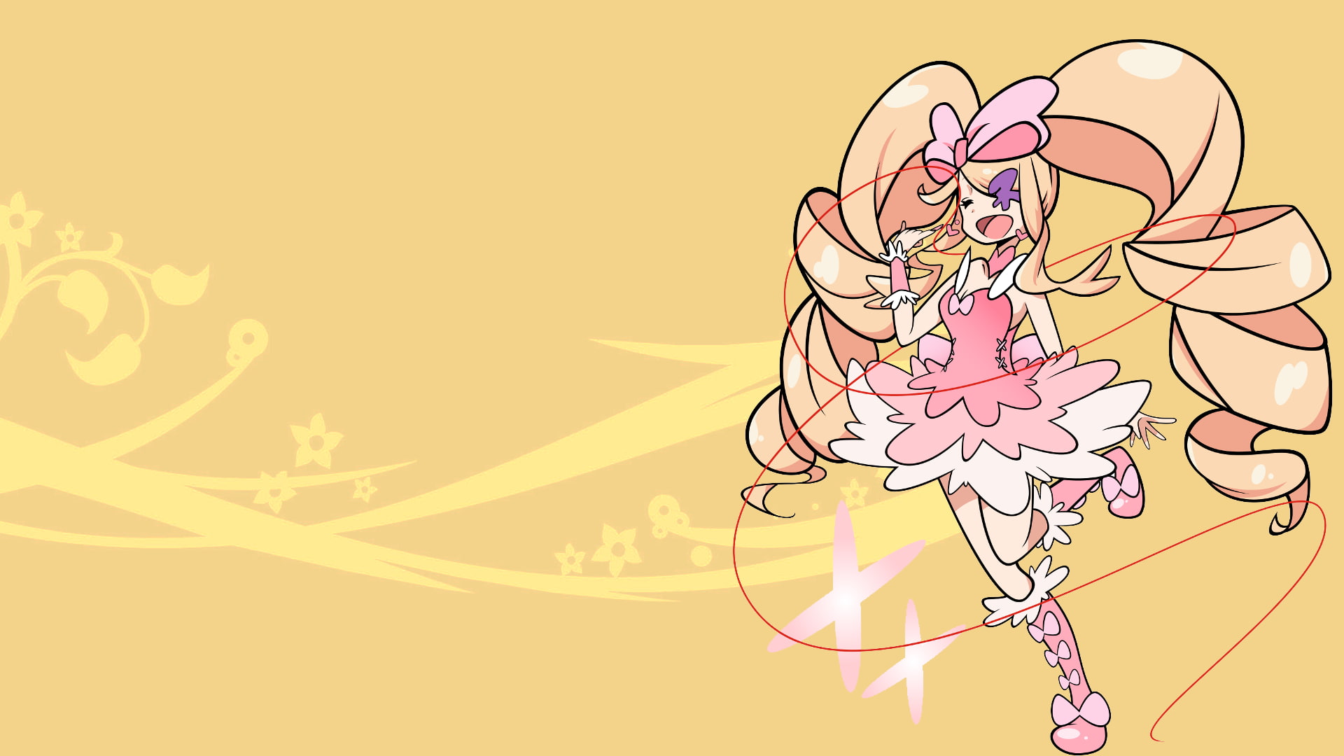 pink color, event, mammal, 1080P, yellow, representation, outdoors, branch, women, sky, tree, nature, twintails, anime girls, communication, emotion, Harime Nui, HD Wallpaper