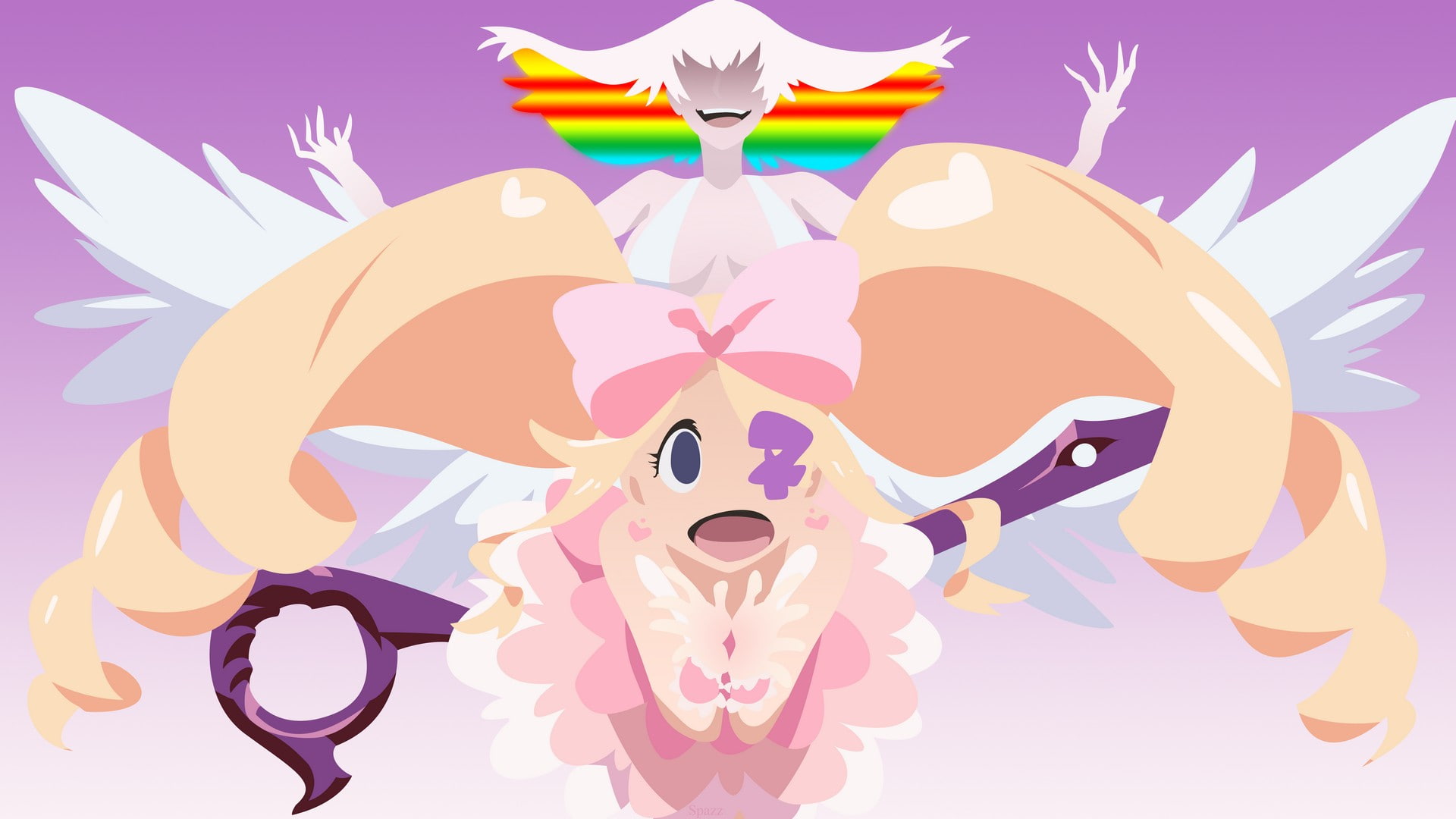 animal body part, domestic animals, animal wing, Kill la Kill, anime girls, communication, multi colored, purple background, sky, Harime Nui, vertebrate, HD Wallpaper