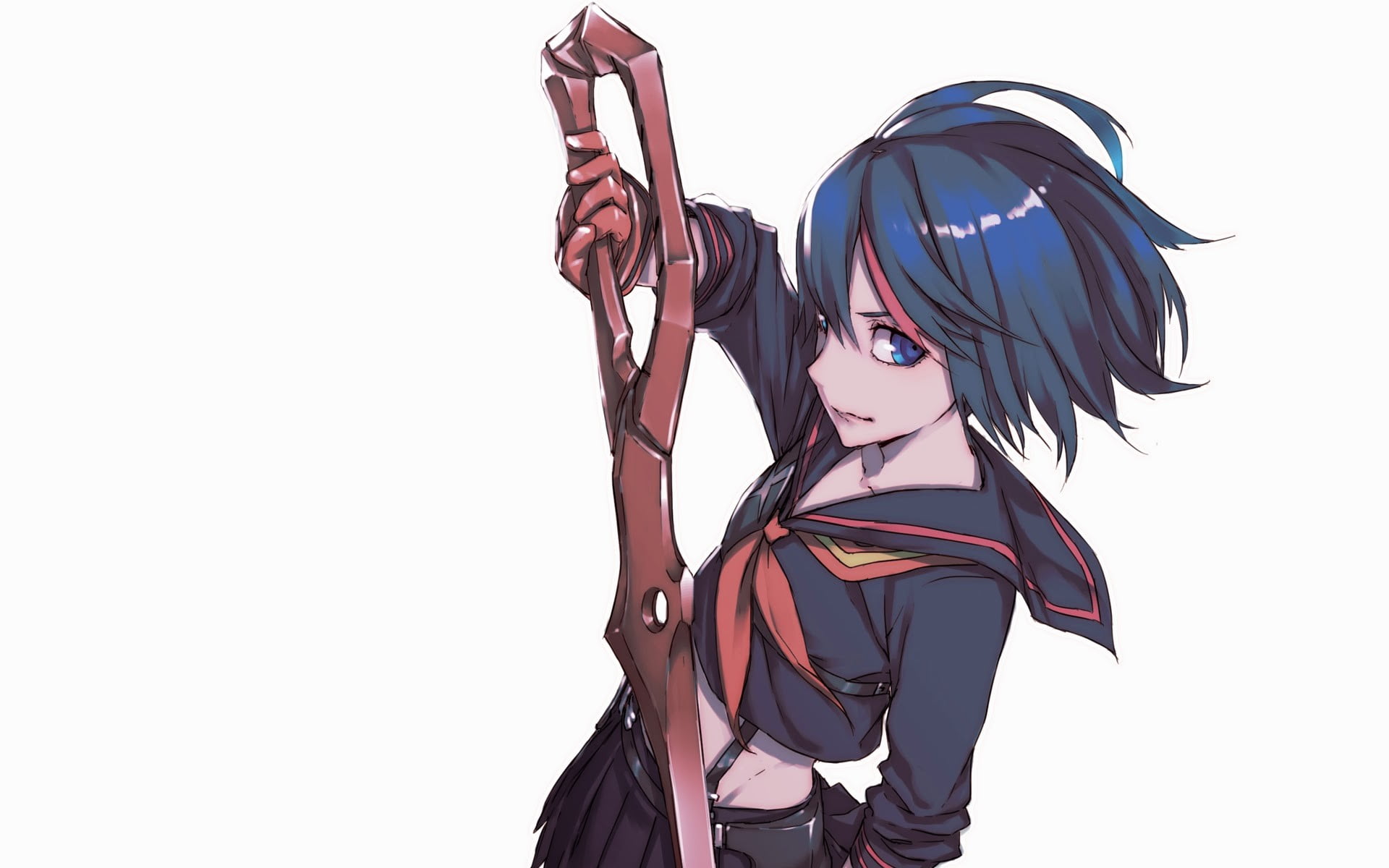 technology, casual clothing, young adult, arts culture and entertainment, Matoi Ryuuko, cut out, indoors, blue, clothing, standing, studio shot, 1080P, HD Wallpaper