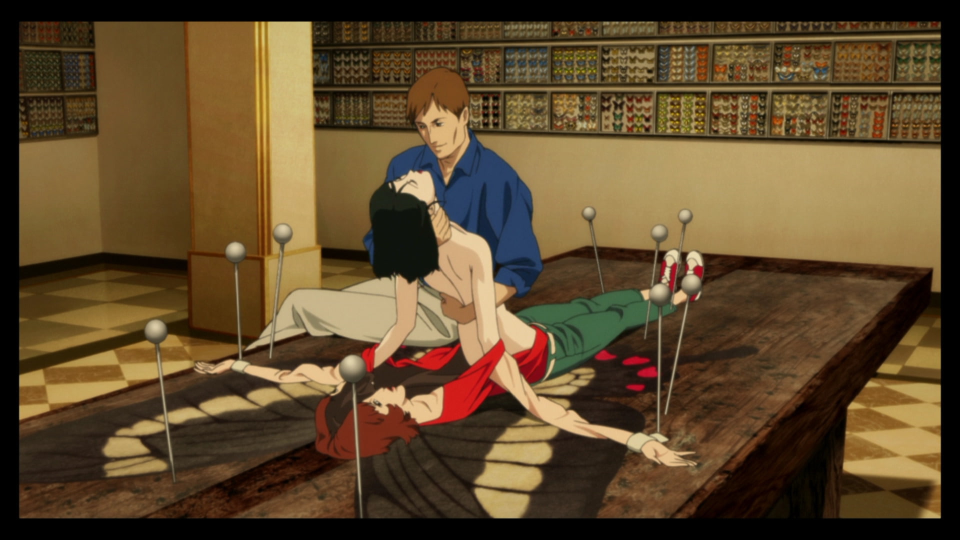 transfer print, tiled floor, one person, indoors, sport, real people, 1080P, relaxation, casual clothing, Movie, leisure activity, flooring, Paprika (Anime), HD Wallpaper