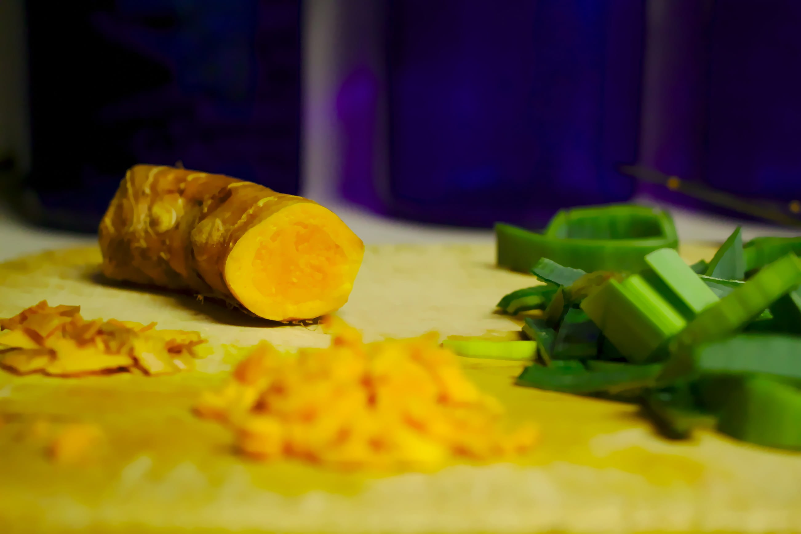 leaves, knife, religion, flowering plant, healthy eating, spice, curcumin, vegetables, wood, beauty in nature, chopping board, sweet food, white, temptation, HD Wallpaper