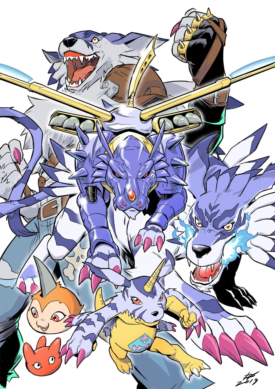 white background, evolution, Digimon Adventure, Ivan Fiorelli, 720P, Digimon, Gabumon, Phone HD Wallpaper