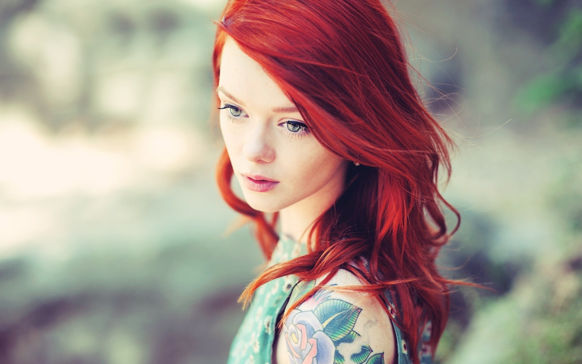 Blur, Girl, 1080P, Hair, Red, Tattoos, Background, HD Wallpaper