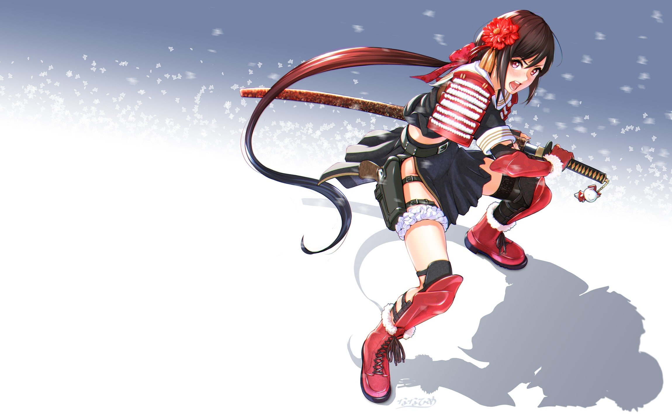 armor, katana, anime girls, gun, sword, boots, weapon, anime, 1080P, HD Wallpaper