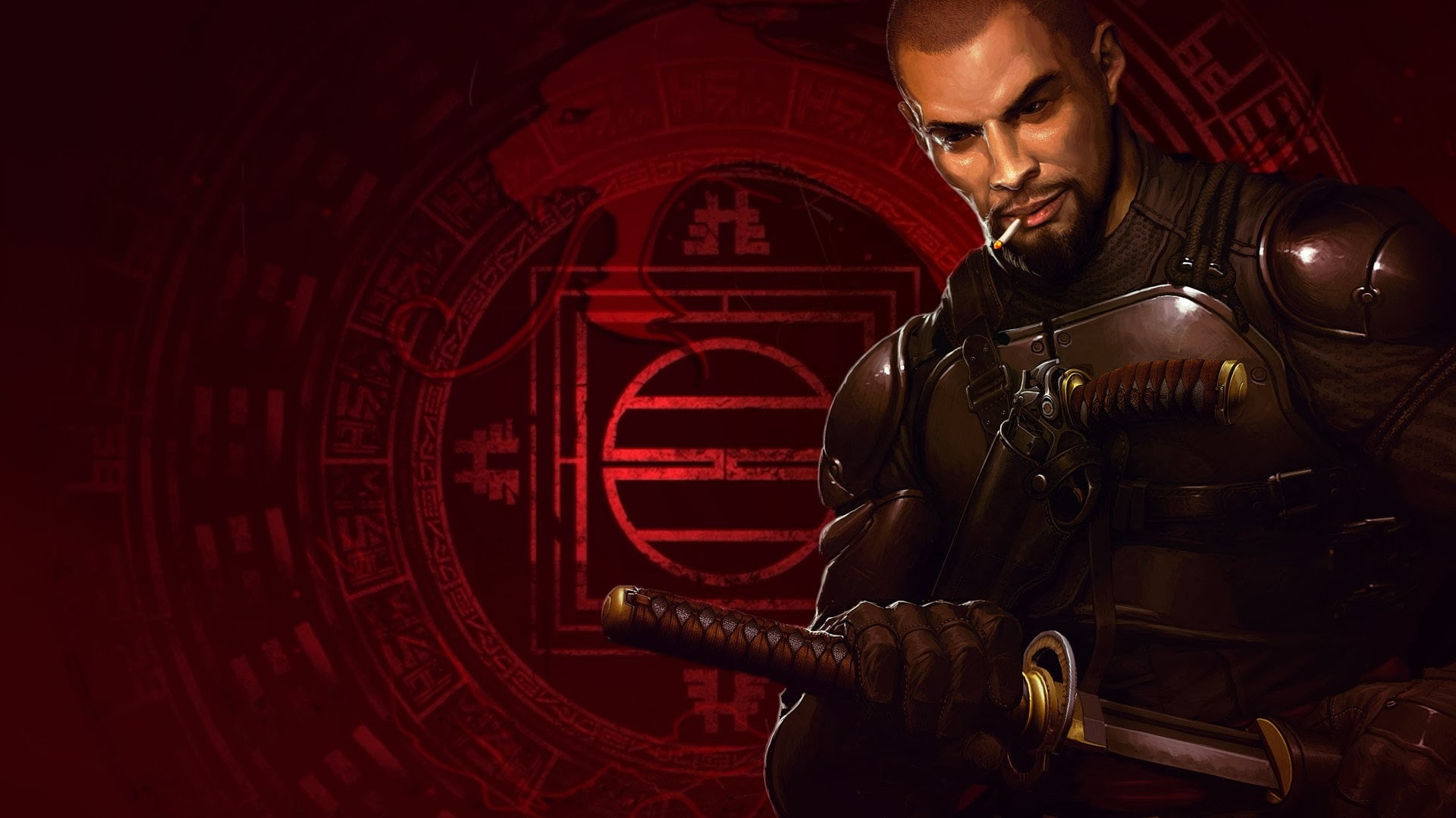 sword, cigarette, equipment, katana, Daito, gun, 2013, beard, Lo Wang, Flying Wild Hog, fighter, remake, 1080P, Devolver Digital, Shadow Warrior, HD Wallpaper