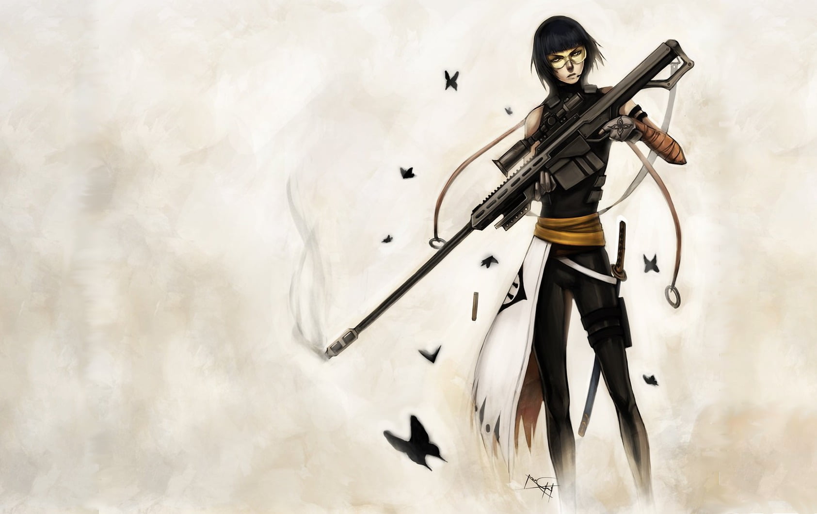 720P, soifon, sky, gun, military, katana, adult, holding, bleach, young adult, outdoors, rifle, one person, sword, full length, weapon, clothing, sport, HD Wallpaper