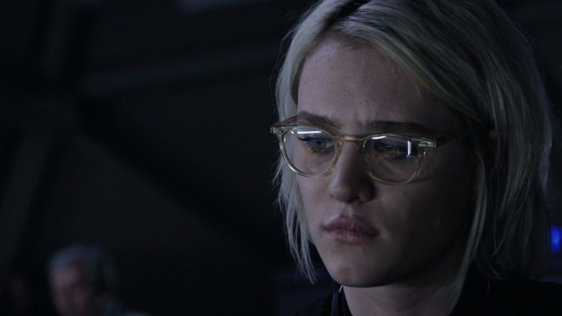 adult, 1080P, looking away, eyeglasses, headshot, human face, serious, close-up, looking, depression - sadness, teenager, blonde, indoors, glasses, Mackenzie Davis, HD Wallpaper