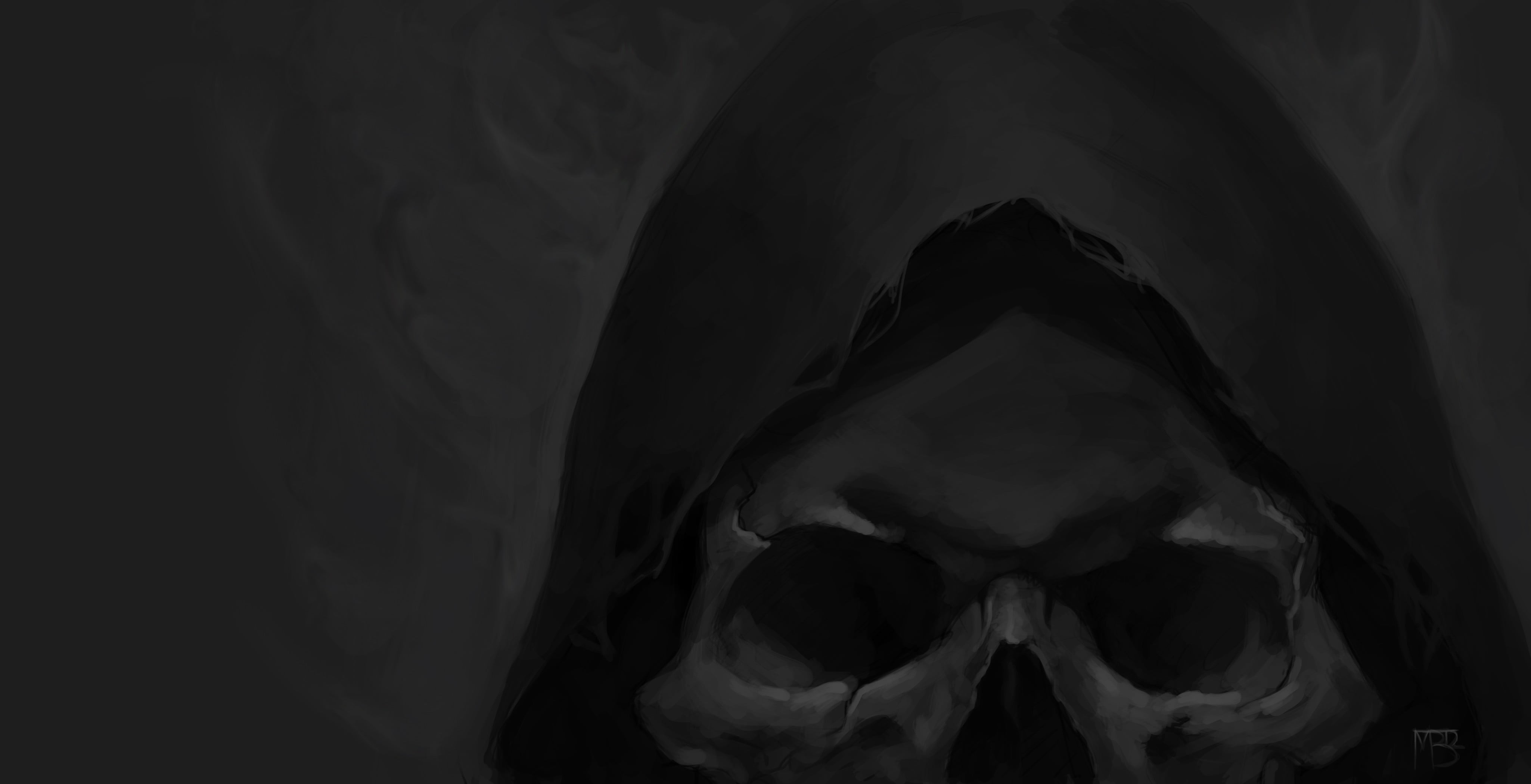 grey background, spooky, skeleton, human skeleton, death, human body part, backgrounds, gloomy, head, front view, black Color, celebration, hood - clothing, HD Wallpaper