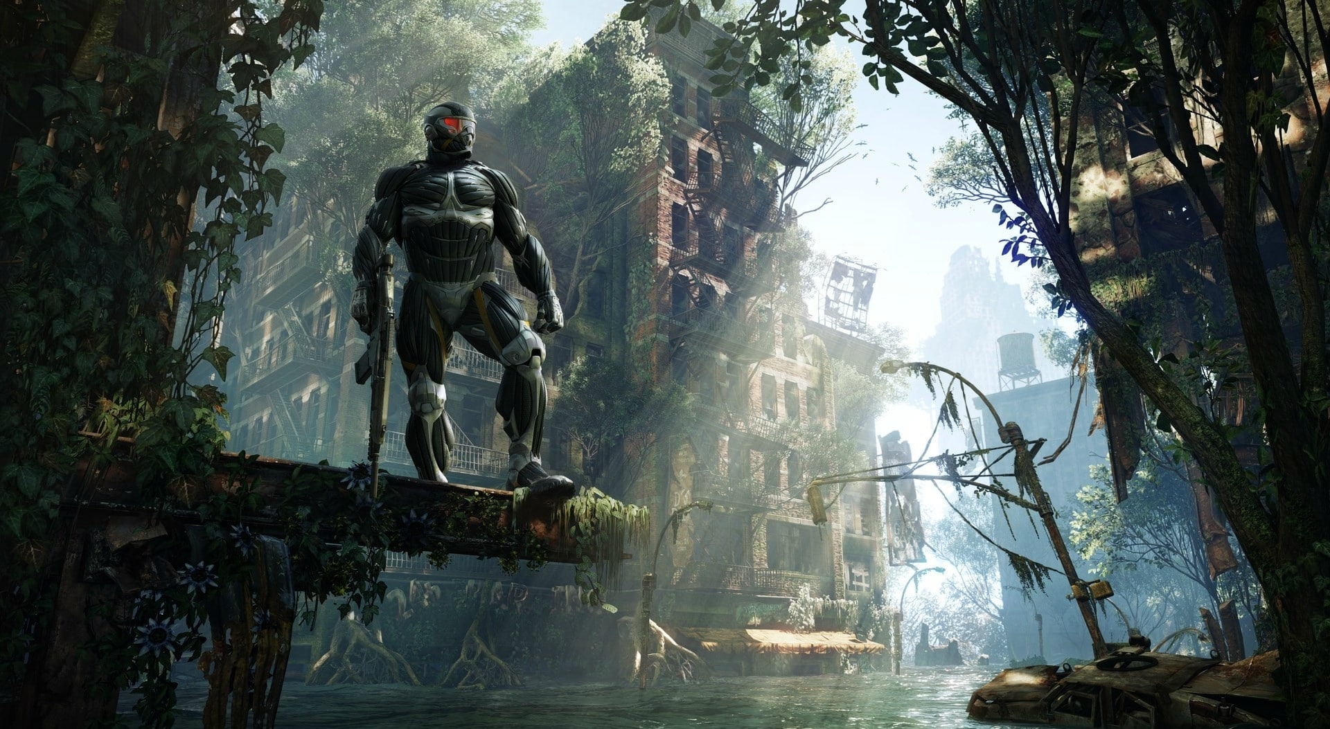water, Games, crysis 3, group of people, plant, sunlight, video, Screenshots, people, sculpture, Ruins, Artwork, digital, outdoors, nature, 2013, HD Wallpaper