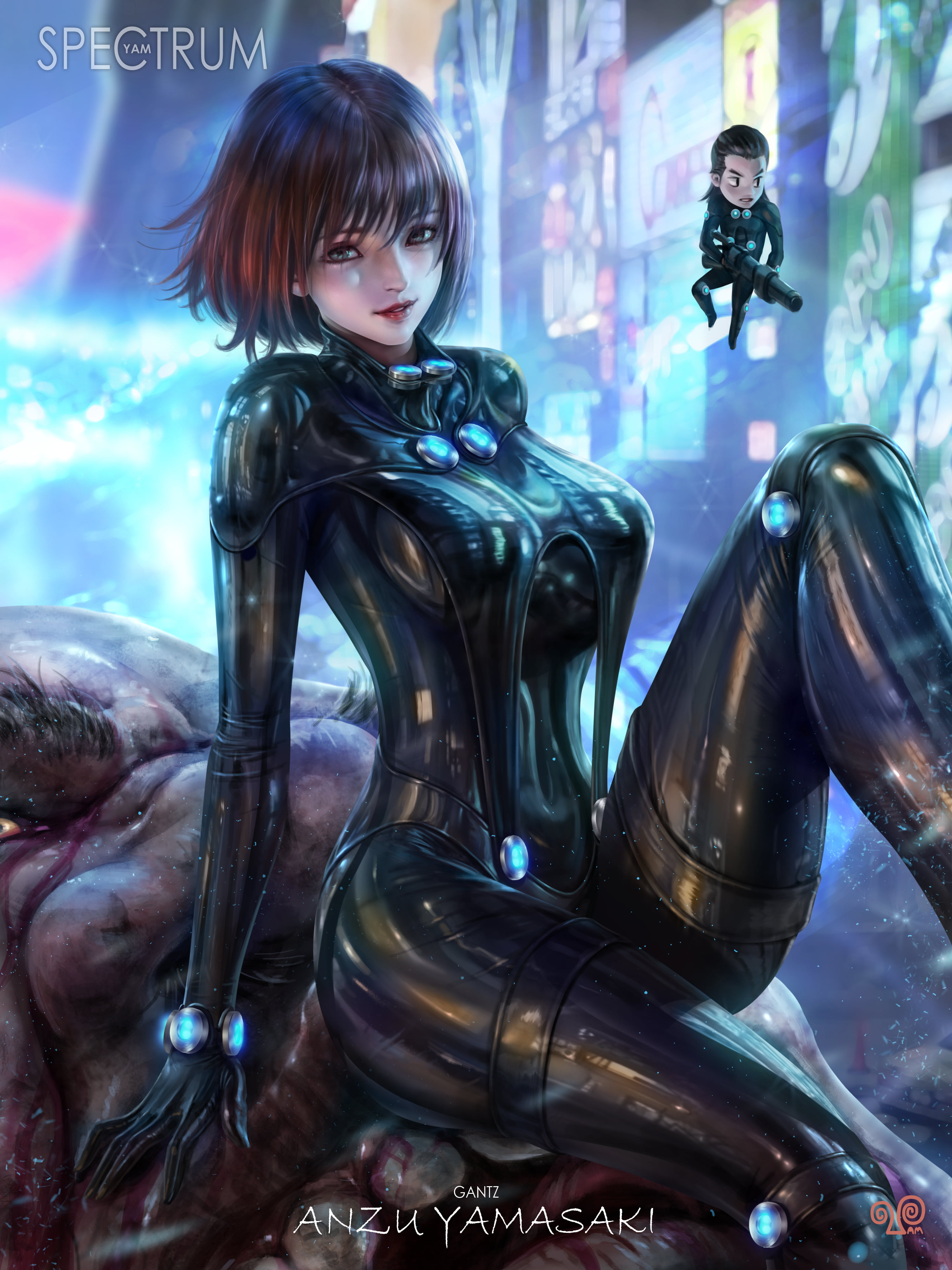 looking at viewer, illustration, fan art, digital art, 4K, anime girls, drawing, artwork, portrait display, Gantz, Yam Spectrum, fantasy girl, anime, vertical, Phone HD Wallpaper