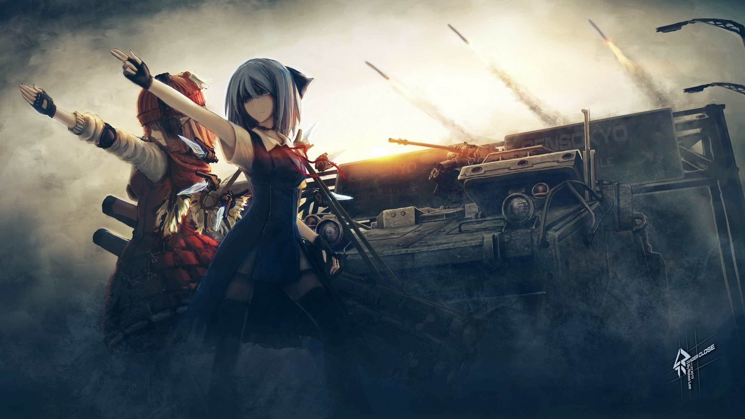 military, hd, art, brunettes, wings, headphones, video, gloves, dark, games, dress, blue, touhou, guns, cirno, aircraft, 2K, eyes, r, army, HD Wallpaper