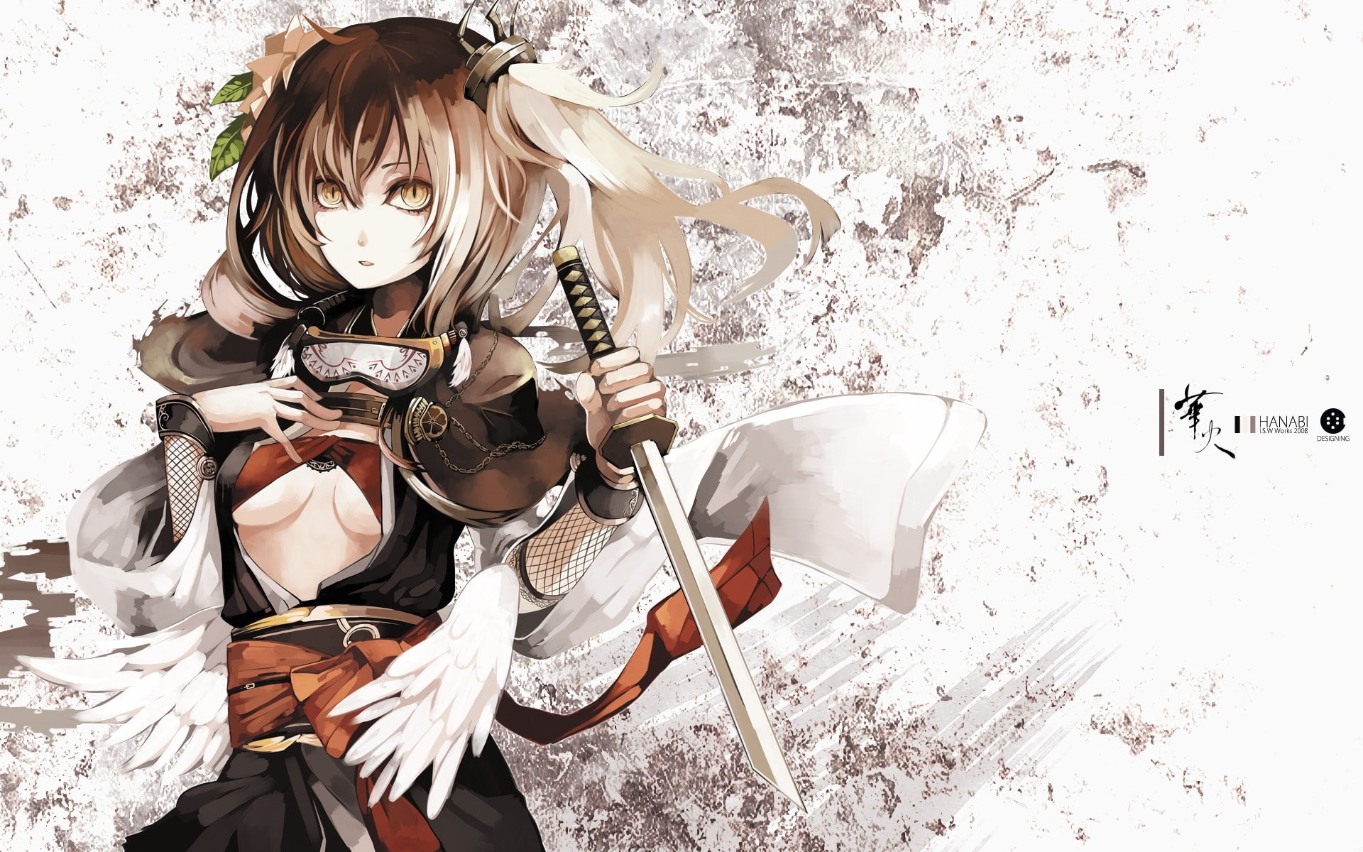 art and craft, samurai, anime, wings, nature, hair, katana, day, front view, skill, white background, females, 1080P, lifestyles, real people, messy, indoors, HD Wallpaper
