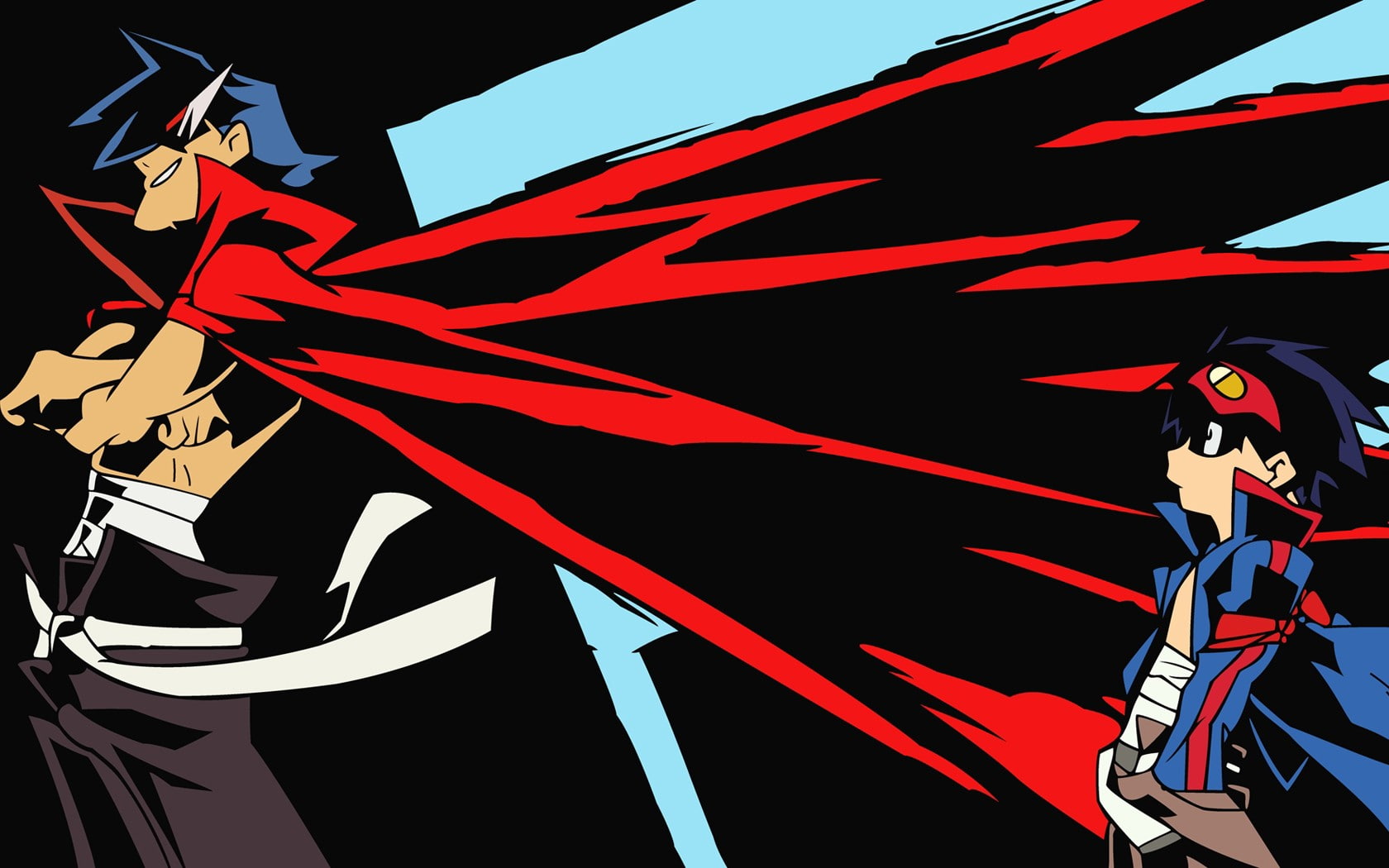 day, anime, flag, Kamina, art and craft, sky, waving, Simon, patriotism, Tengen Toppa Gurren Lagann, 720P, close-up, no people, red, striped, low angle view, HD Wallpaper