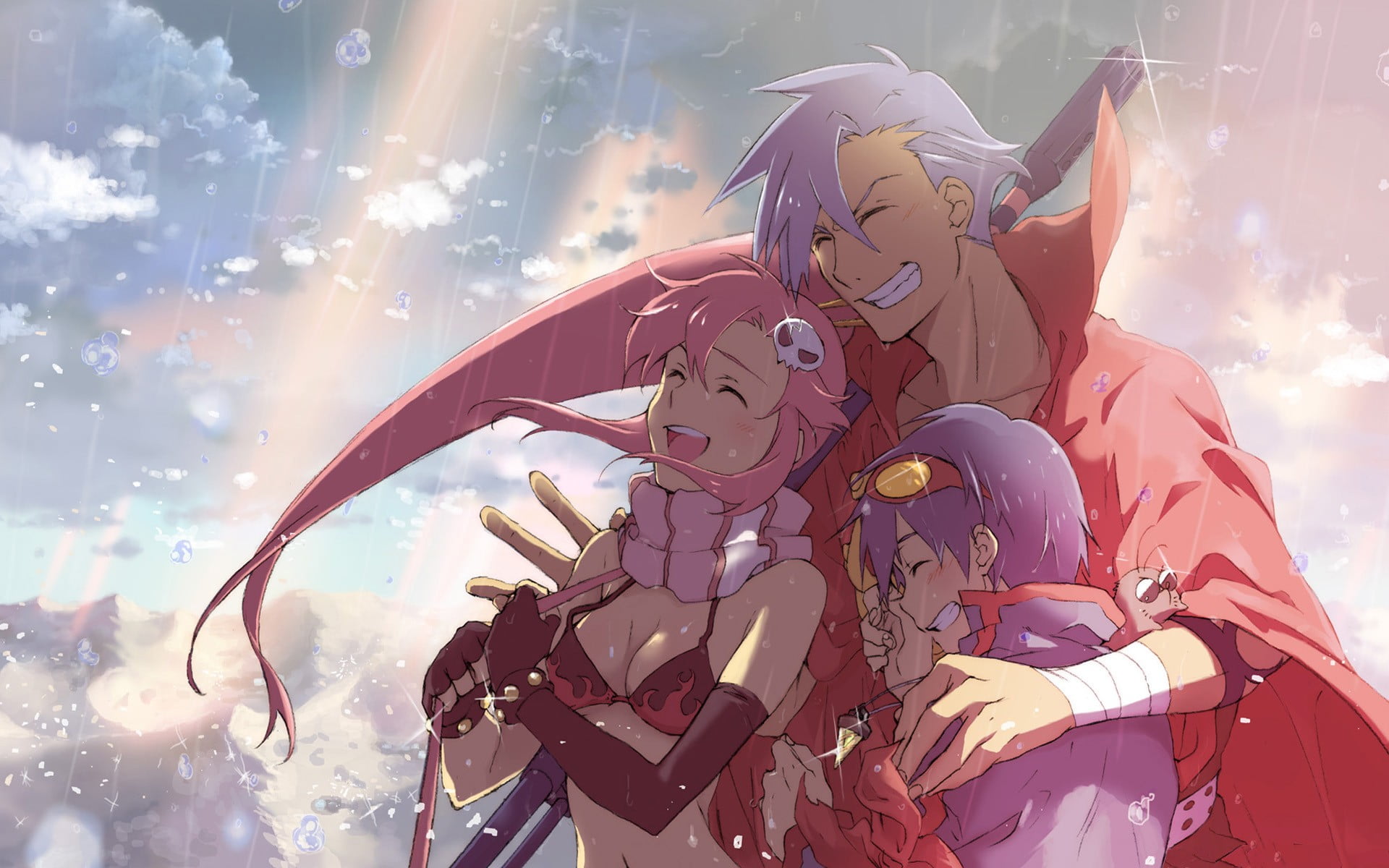1080P, sunlight, Kamina, anime, characters, Tengen Toppa Gurren Lagann, clothing, Simon, representation, rain, low angle view, lifestyles, Littner Yoko, HD Wallpaper