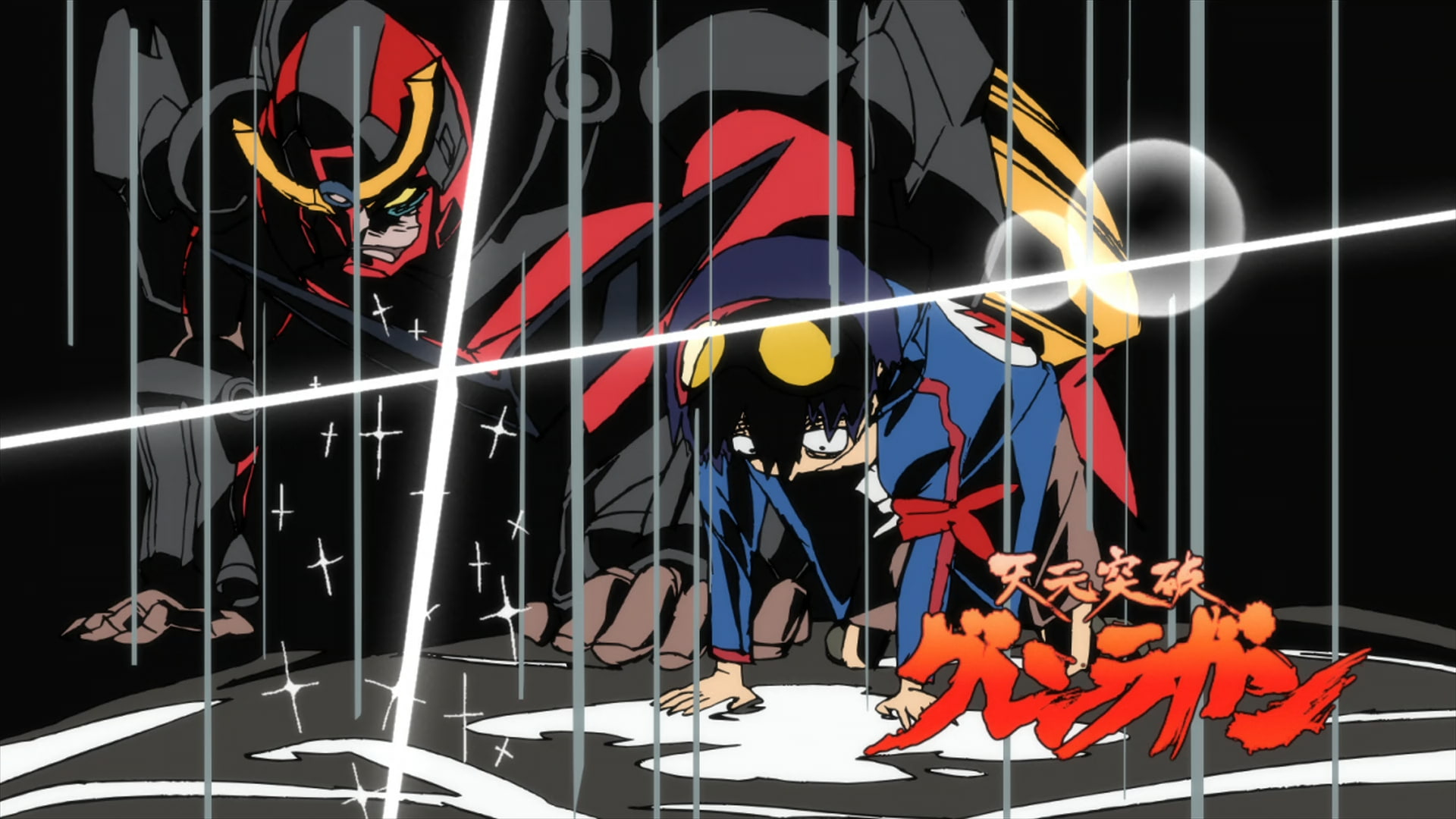 art and craft, screen shot, black background, Tengen Toppa Gurren Lagann, male likeness, illuminated, design, motion, anime, 1080P, representation, night, HD Wallpaper