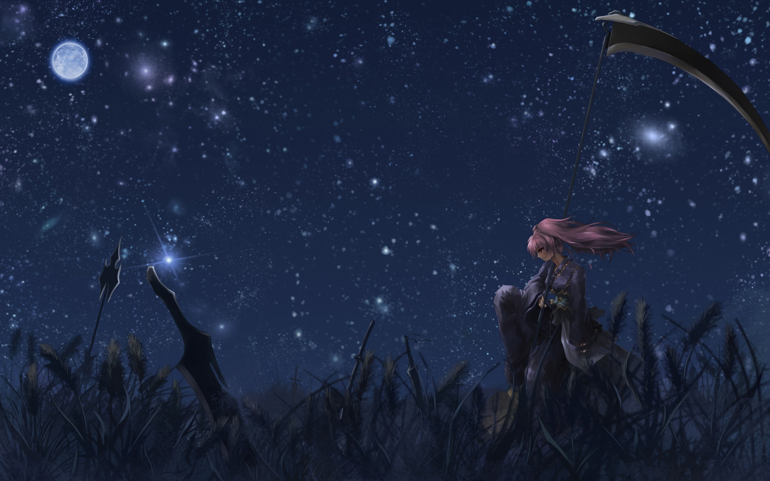 nature, leisure activity, 2K, low angle view, space, one person, field, sky, stars, land, women, star field, real people, outdoors, star, beauty in nature, HD Wallpaper