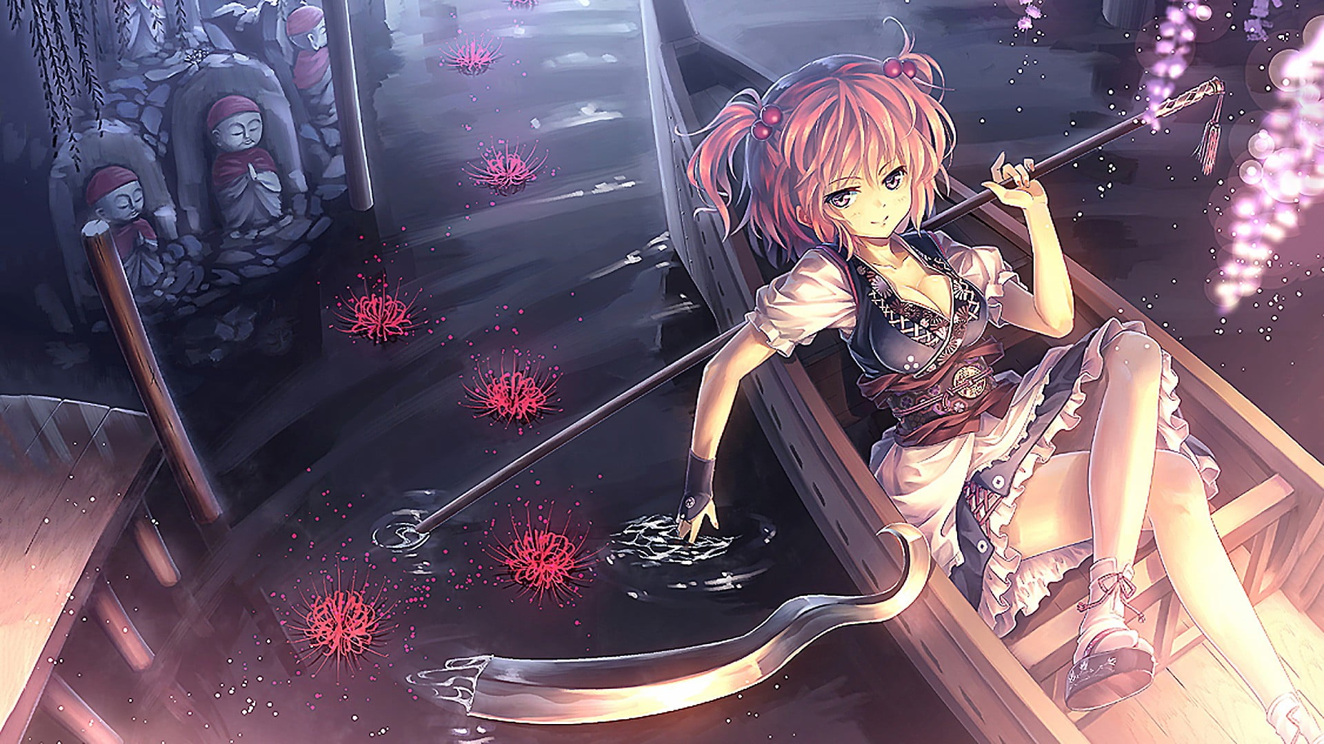 one person, 1080P, celebration, night, art and craft, riding, water, illustration, rod, representation, Onozuka Komachi, arts culture and entertainment, HD Wallpaper