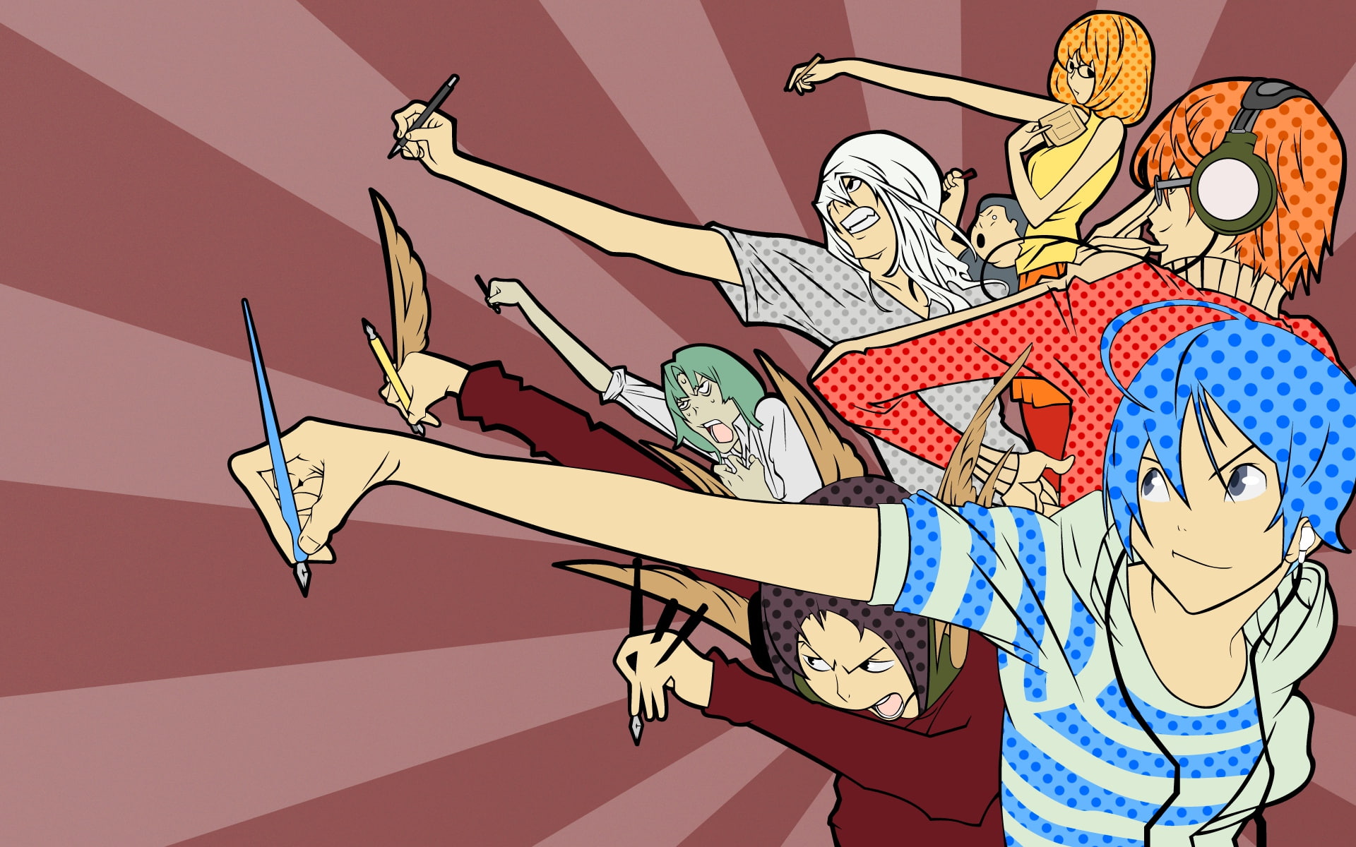 kou, niizuma, mashiro, 1080P, bakuman, takagi, aoki, headphones, moritaka, akito, eiji, HD Wallpaper