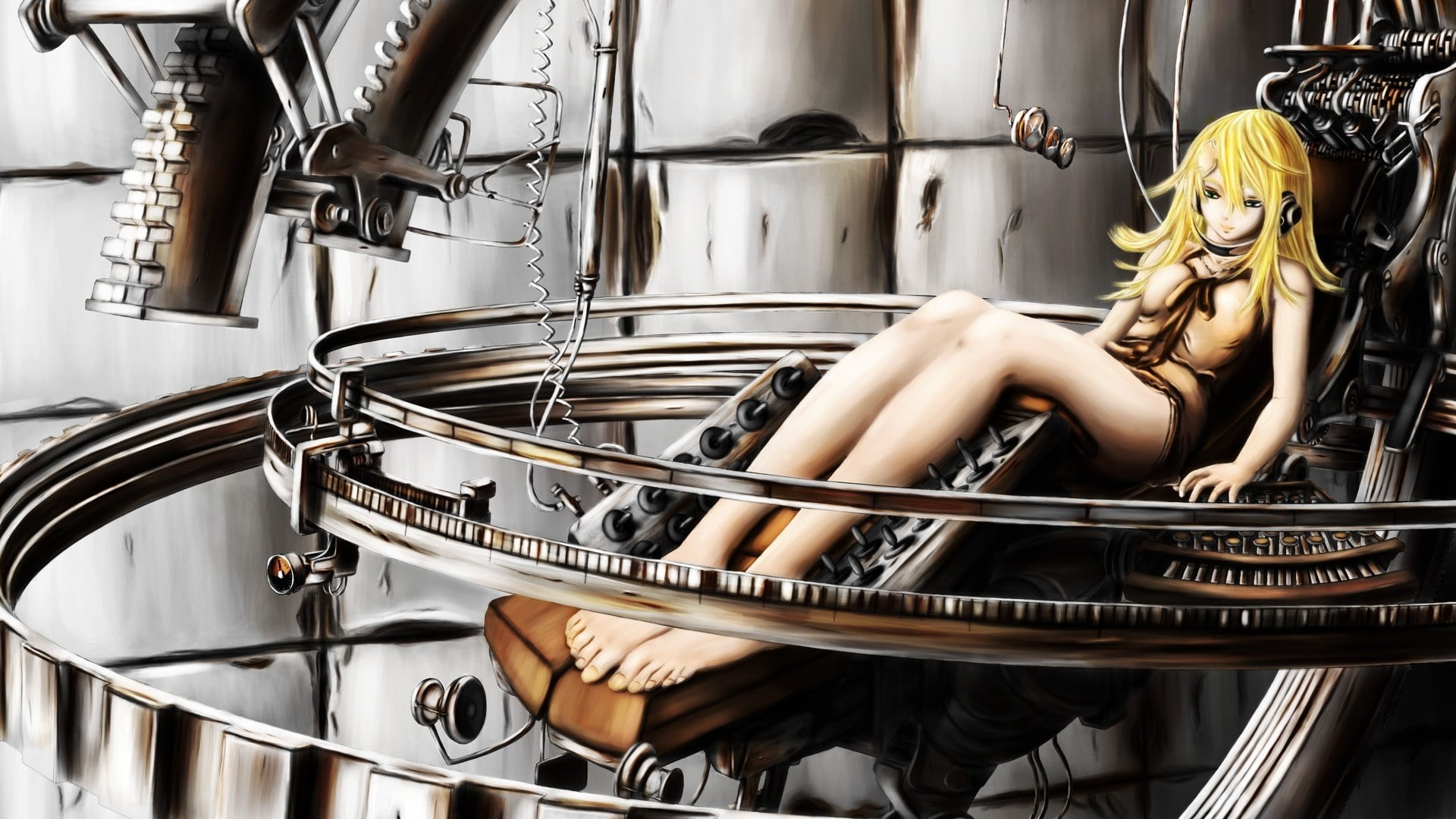man made object, Air Gear, robot, Sumeragi Kururu, store, anime girls, anime, blonde, silver colored, female likeness, indoors, cyborg, human representation, HD Wallpaper