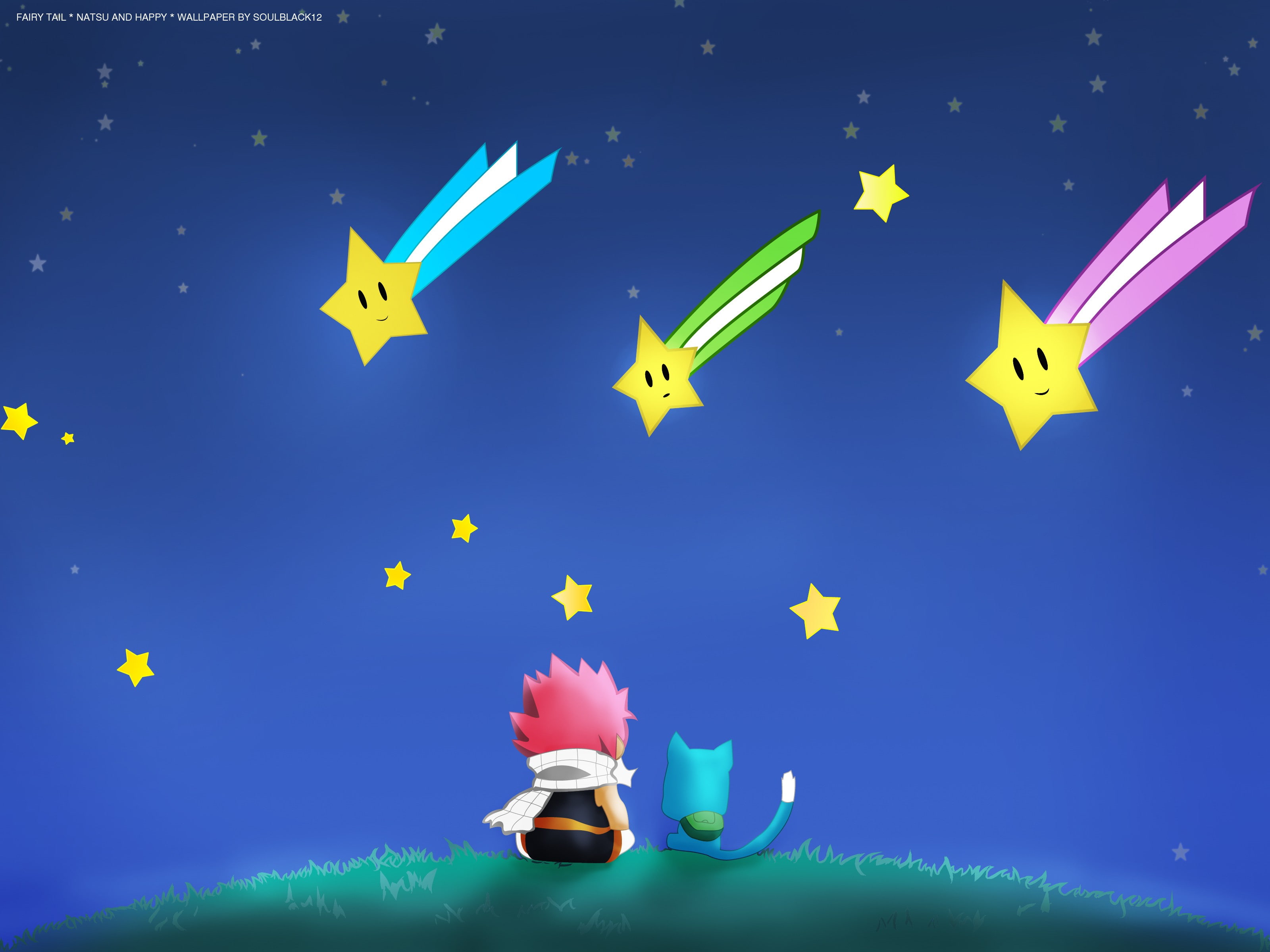 stars, manga, tail, fairy, dragneel, anime, 2K, boys, natsu, happy, HD Wallpaper