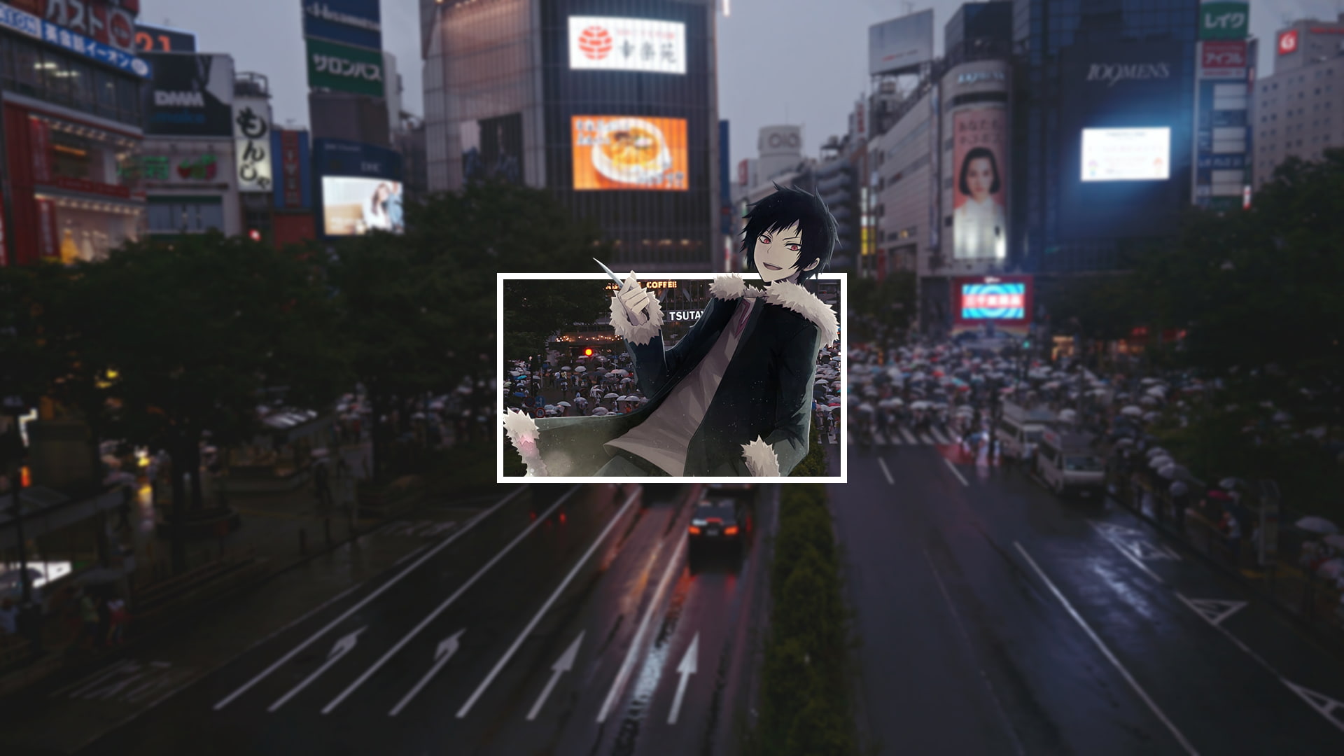 Orihara Izaya, women, 1080P, architecture, illuminated, outdoors, real people, lifestyles, incidental people, transportation, city, anime, road marking, HD Wallpaper