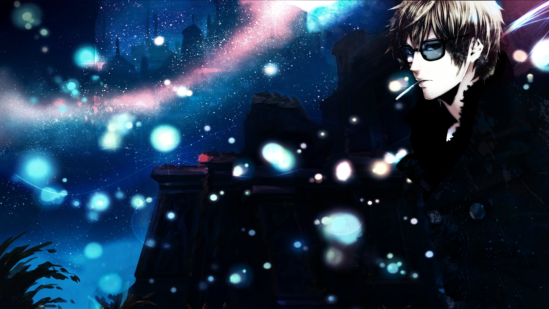 anime boys, women, built structure, stars, rainbows, illuminated, fireflies, leisure activity, blonde, lifestyles, fashion, night, technology, adult, Durarara!!, HD Wallpaper
