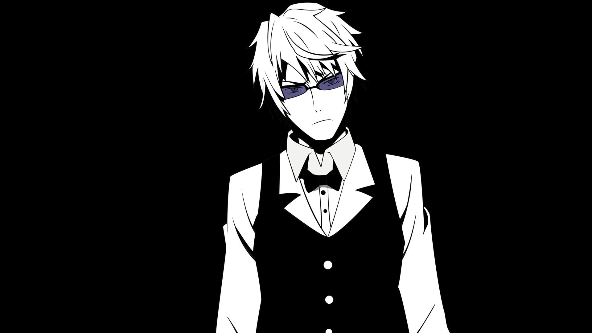 copy space, Heiwajima Shizuo, human representation, black background, obscured face, cut out, standing, suit, 1080P, well-dressed, waist up, studio shot, HD Wallpaper