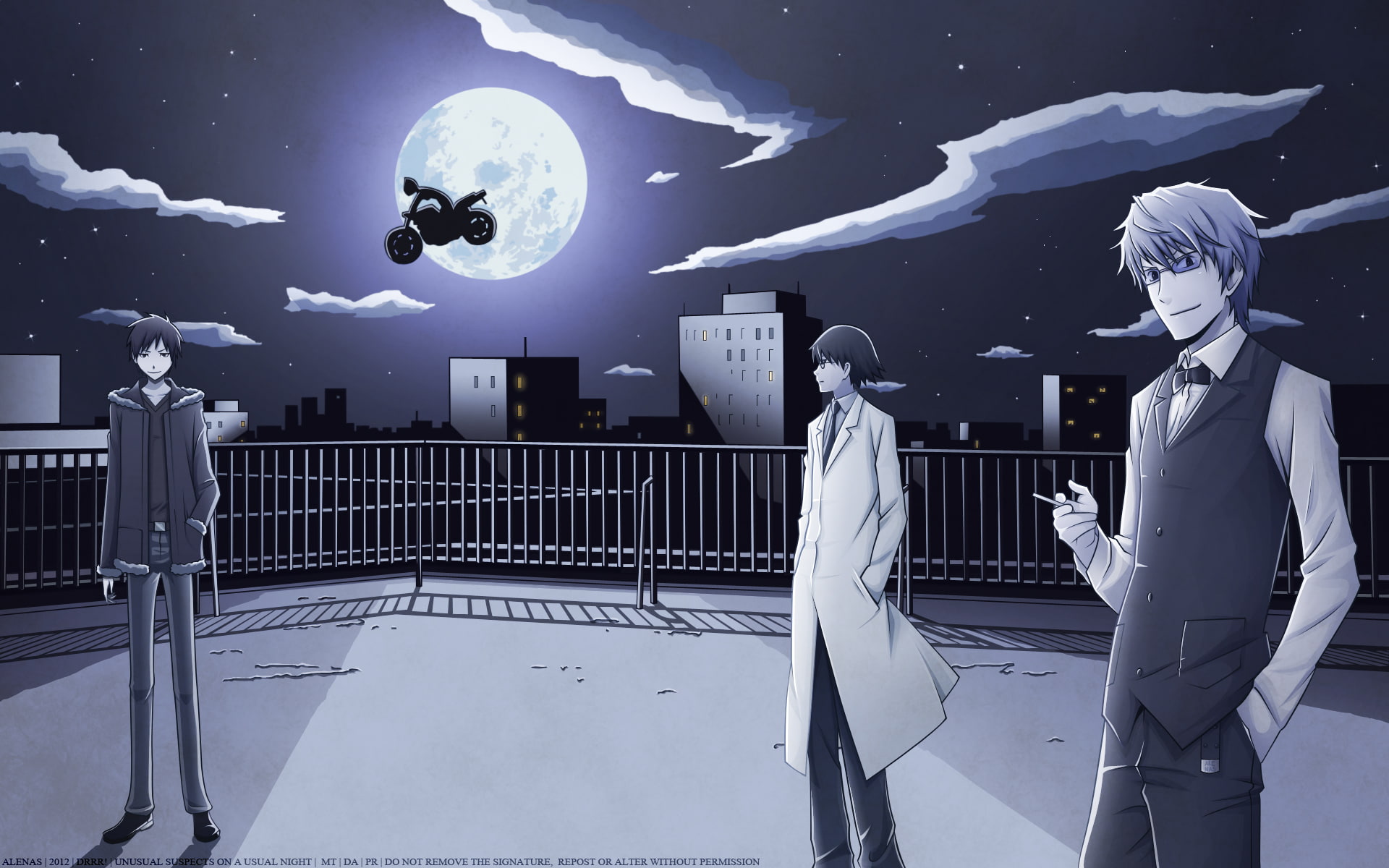 1080P, Anime, Durarara!!, Izaya Orihara, Celty Sturluson, Shizuo Heiwajima, HD Wallpaper