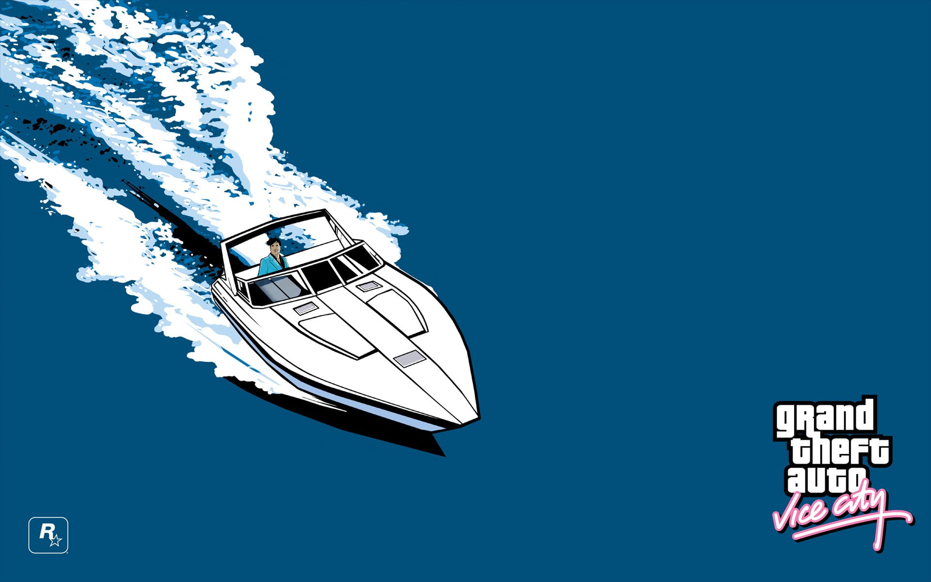 sea, 1080P, Rockstar Games, boat, Grand Theft Auto Vice City, logo, HD Wallpaper