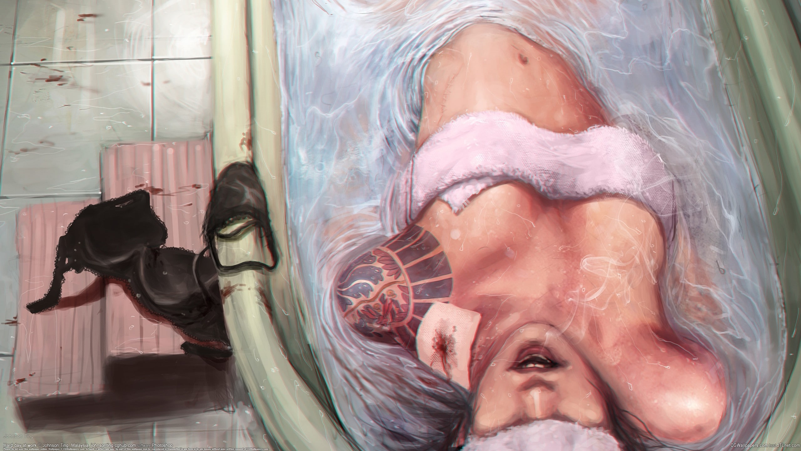 wound, tattoo, 2K, girl, bath, bra, Johnson Ting, HD Wallpaper