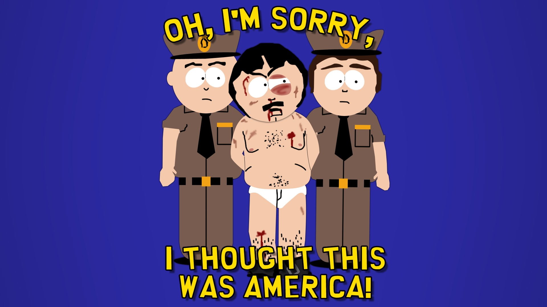 two people, toy, yellow, Randy Marsh, childhood, technology, people, smiling, 1080P, representation, sign, text, blue background, Blue, western script, HD Wallpaper