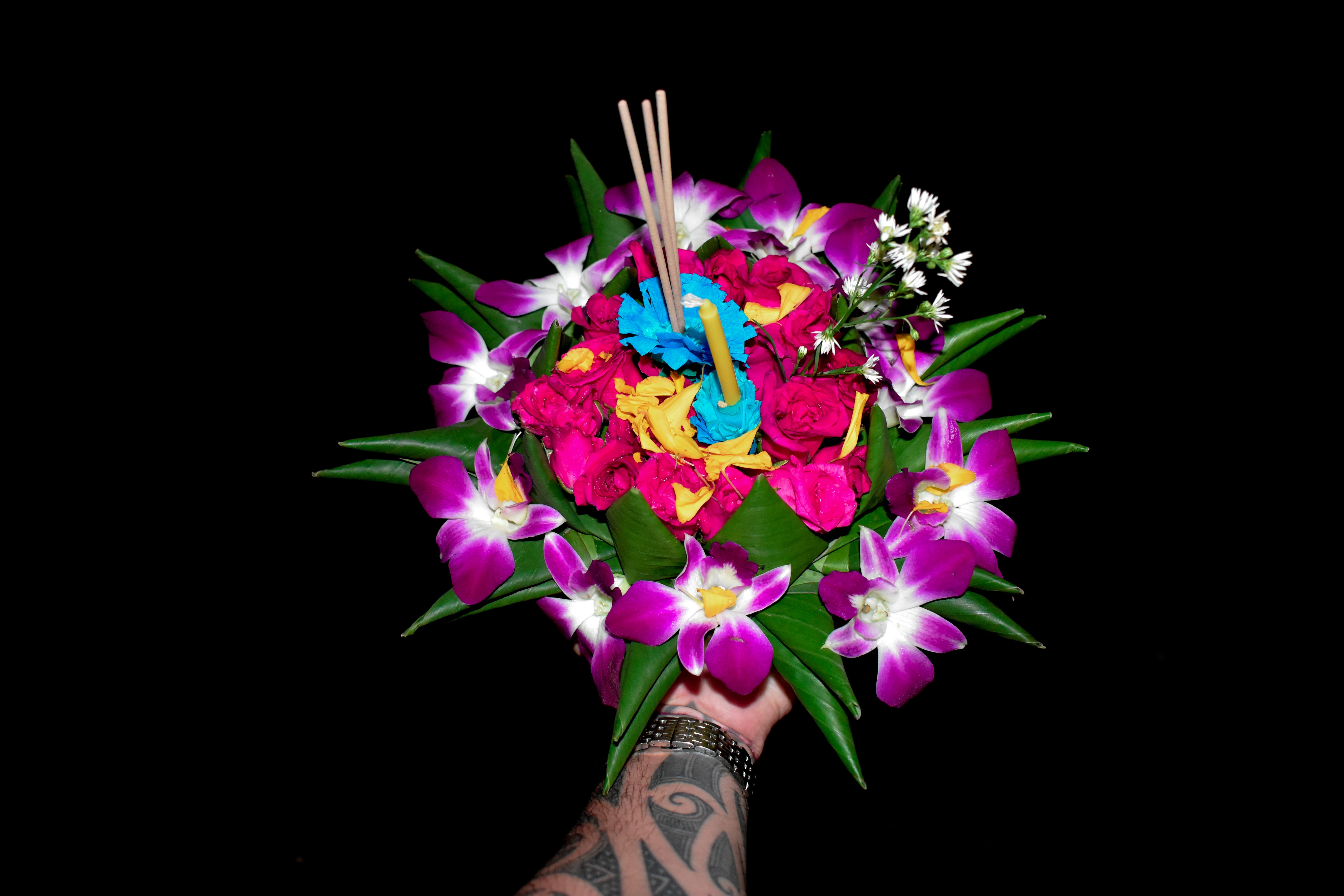 festival, black background, body part, plant, finger, loy, pink color, flowers, bouquet, tattoo, flower, human hand, personal perspective, fragility, human limb, HD Wallpaper
