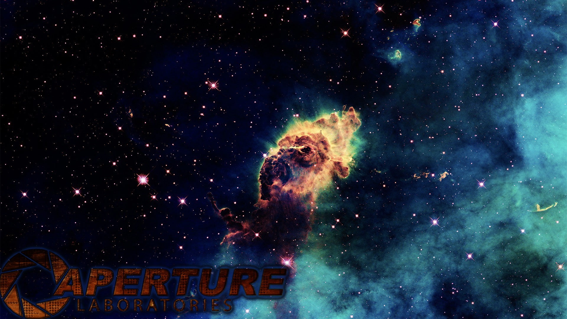 star - space, outdoors, no people, video games, beauty in nature, western script, Aperture Laboratories, multi colored, galaxy, orange, constellation, mystery, HD Wallpaper