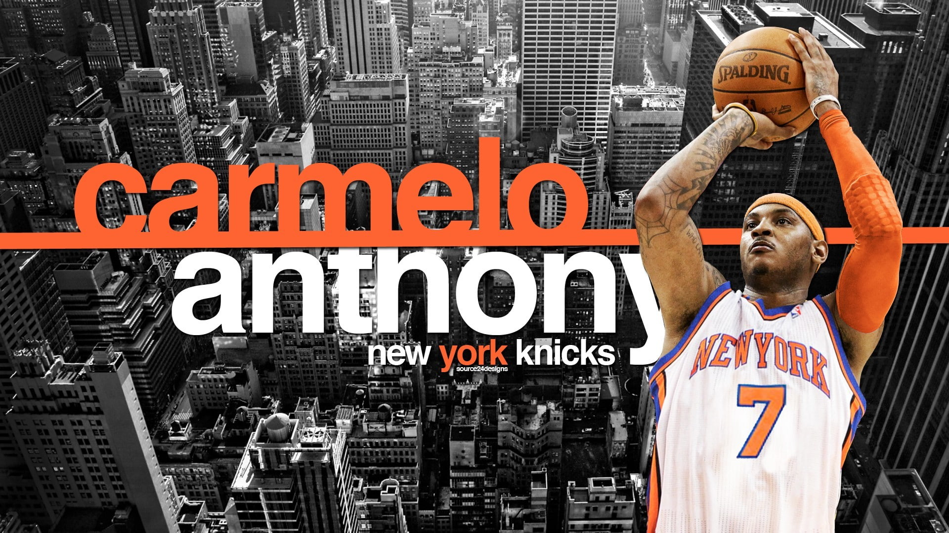 architecture, 1080P, men, building exterior, adult, athlete, waist up, sport, rear view, real people, text, western script, young men, standing, Carmelo Anthony, HD Wallpaper
