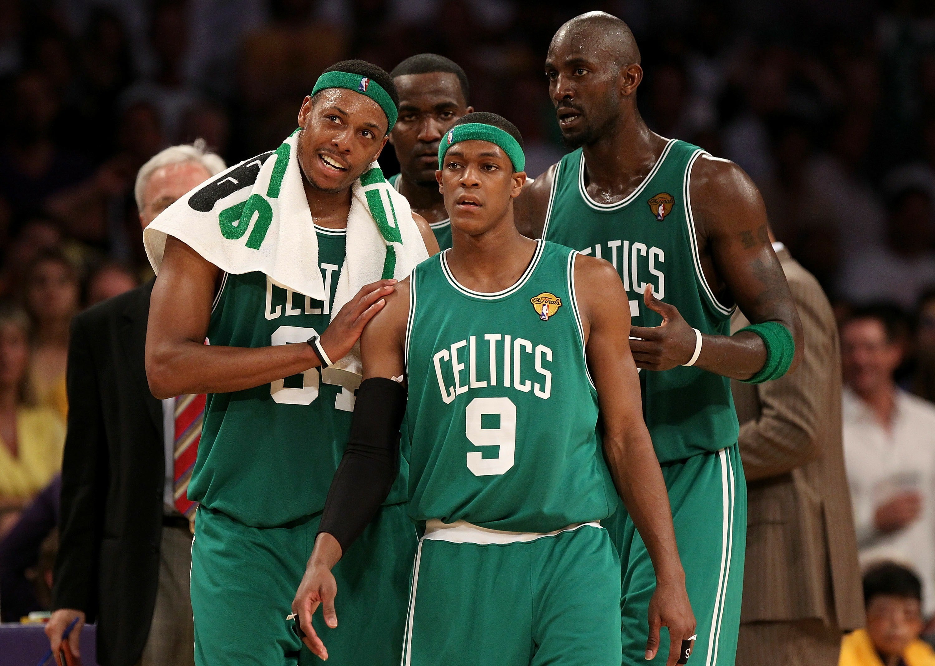 men, Boston Celtics, 2K, sports, group of people, brooklyn, sport, happiness, mature men, togetherness, Rajon Rondo, front view, Boston, Kevin Garnett, HD Wallpaper