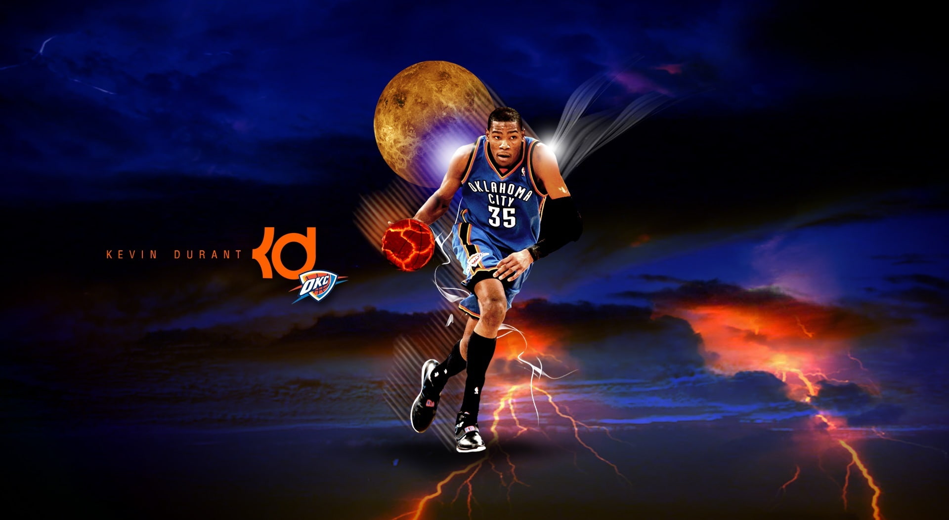 outdoors, kevin durant, headwear, Basketball, city, sport, clothing, young adult, Lightnings, skill, sportsman, oklahoma, night, full length, HD Wallpaper