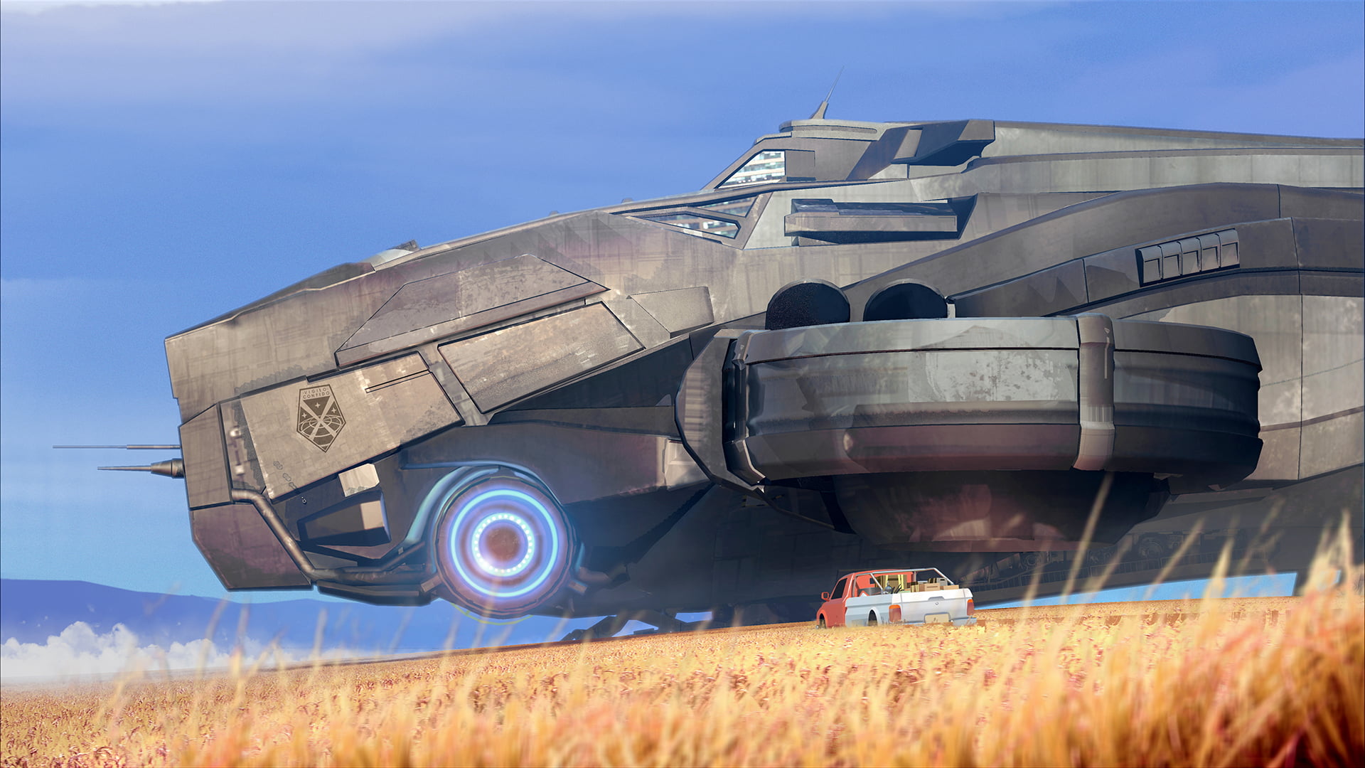 landscape, agriculture, land, airplane, grass, XCOM 2, day, mode of transportation, outdoors, transportation, 1080P, low angle view, field, sky, land vehicle, HD Wallpaper
