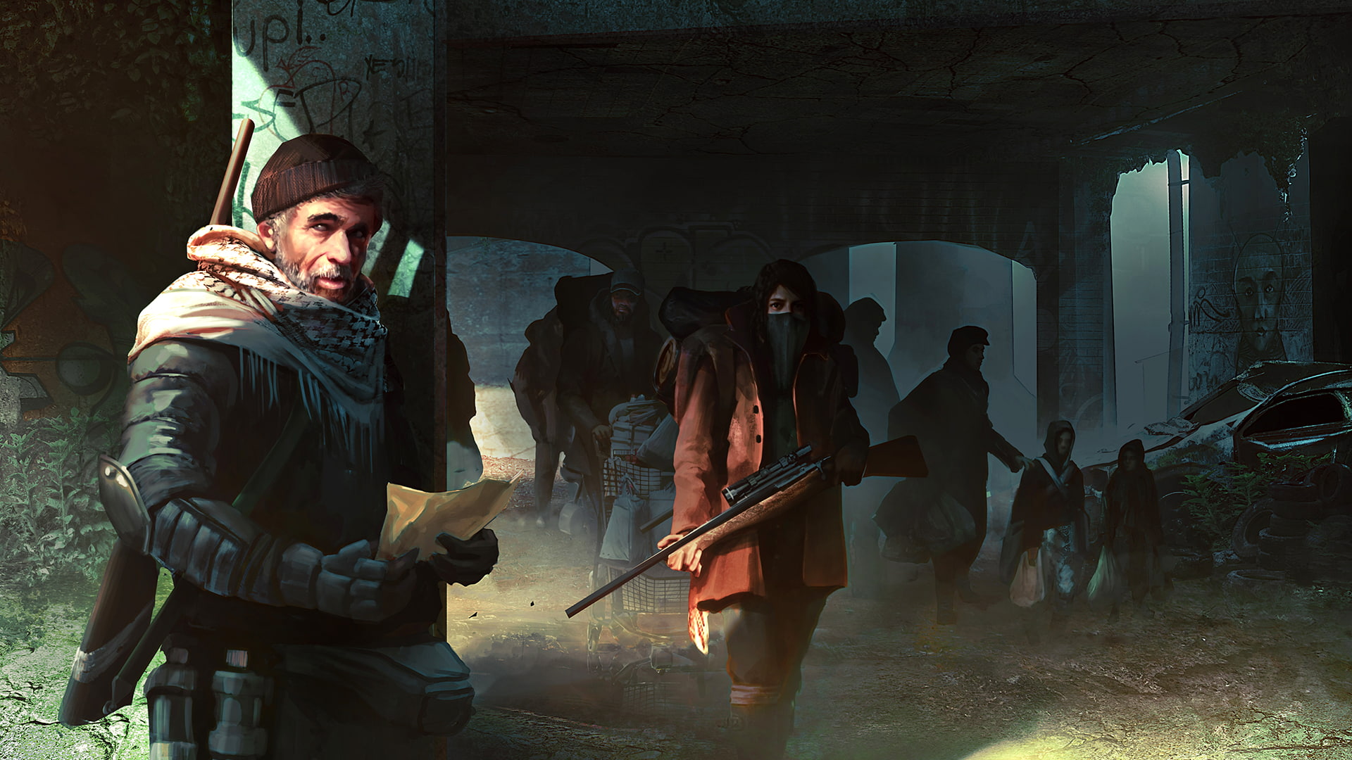 built structure, night, young men, men, real people, XCOM 2, group of people, gun, standing, people, indoors, architecture, adult, males, holding, three quarter length, HD Wallpaper