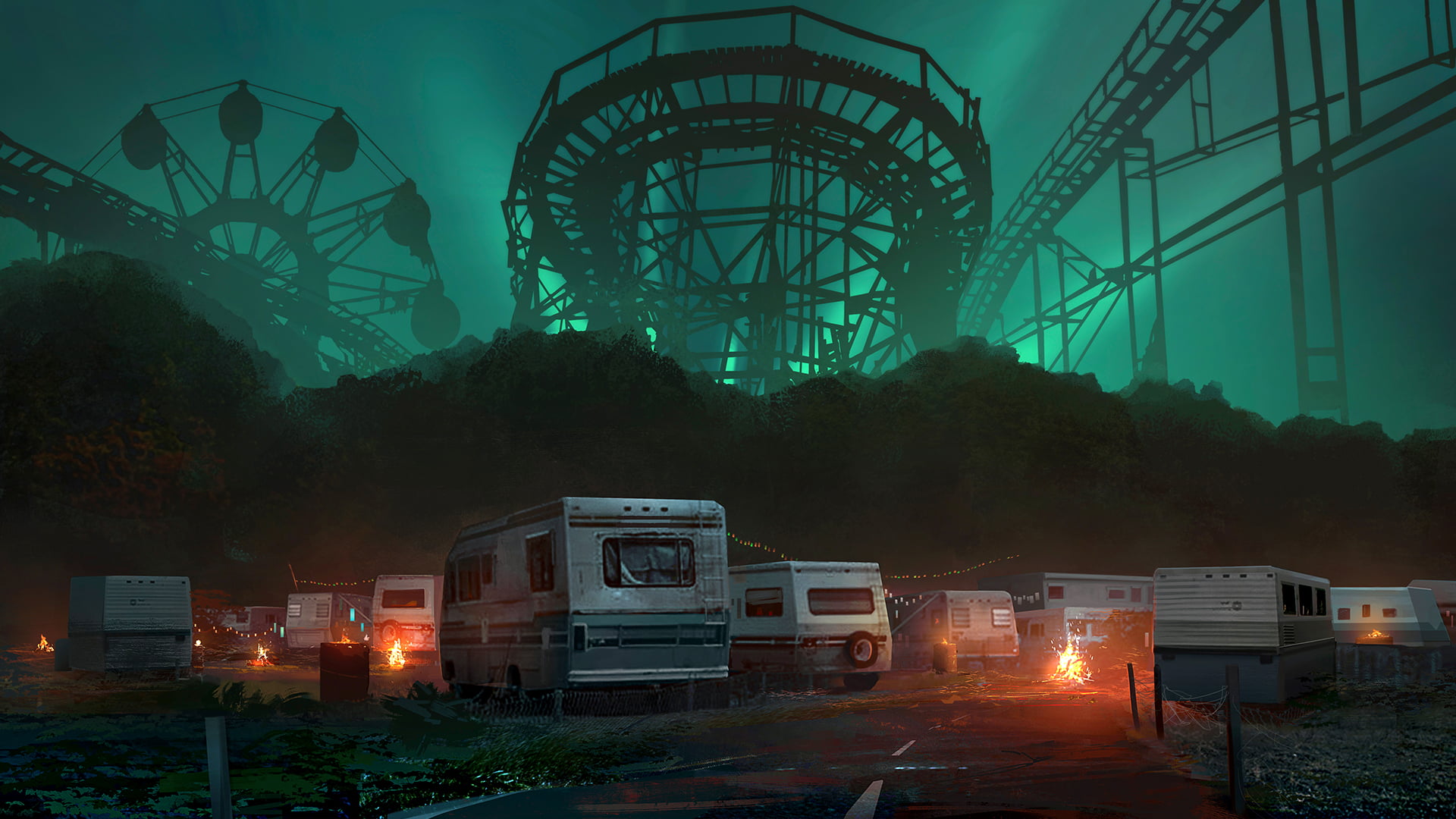 mode of transportation, destruction, sky, transportation, dusk, video games, plant, no people, technology, connection, architecture, concept art, illuminated, HD Wallpaper