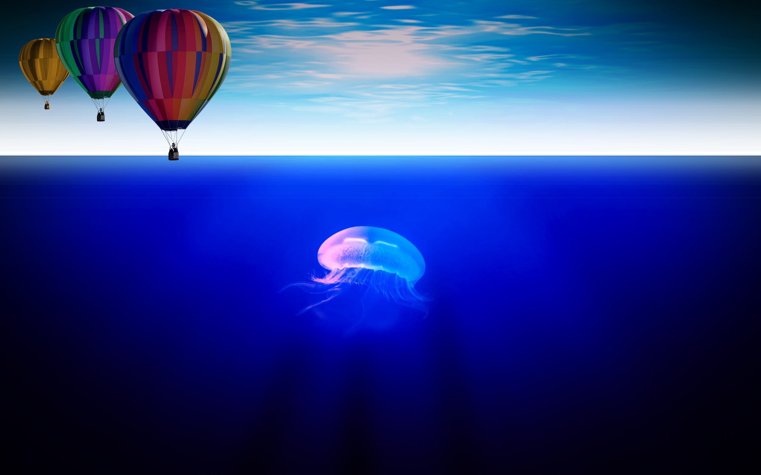 hot, longing, no people, three, environment, wide, flying, deep, sea, dream, day, balloon, marine, animal themes, aquarium, copy space, swimming, HD Wallpaper