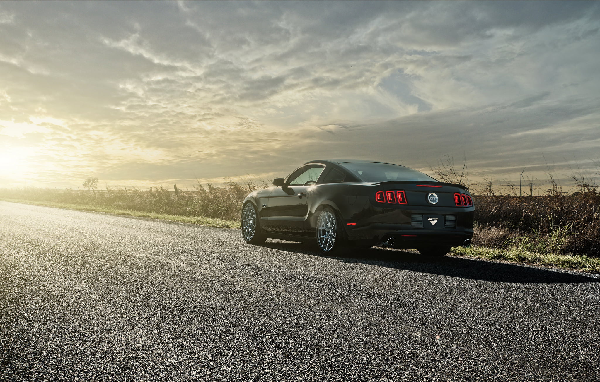 mustang, engine, road trip, plant, sports Utility Vehicle, land Vehicle, rear View, highway, reflection, street, cloud - Sky, luxury, ford, landscape, sunset, HD Wallpaper